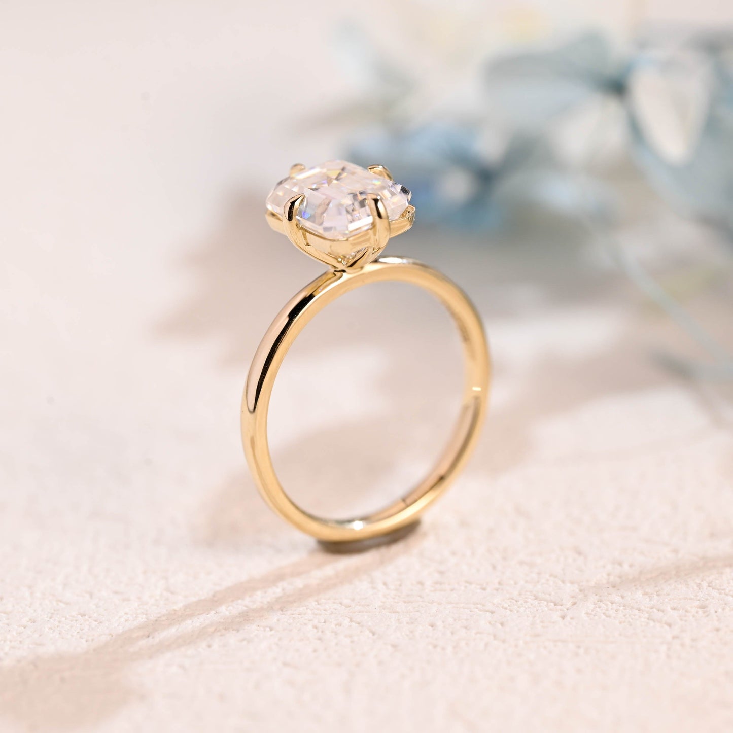 CausYou emerald cut moissanite engagement ring Solid Gold Cross Prongs Emerald Cut Moissanite Engagement Ring