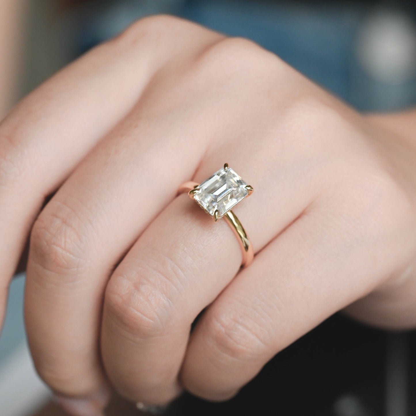 CausYou emerald cut moissanite engagement ring Solid Gold Emerald Cut Moissanite Engagement Ring, Promise Ring, Proposal Ring, Gift for Woman, Wife