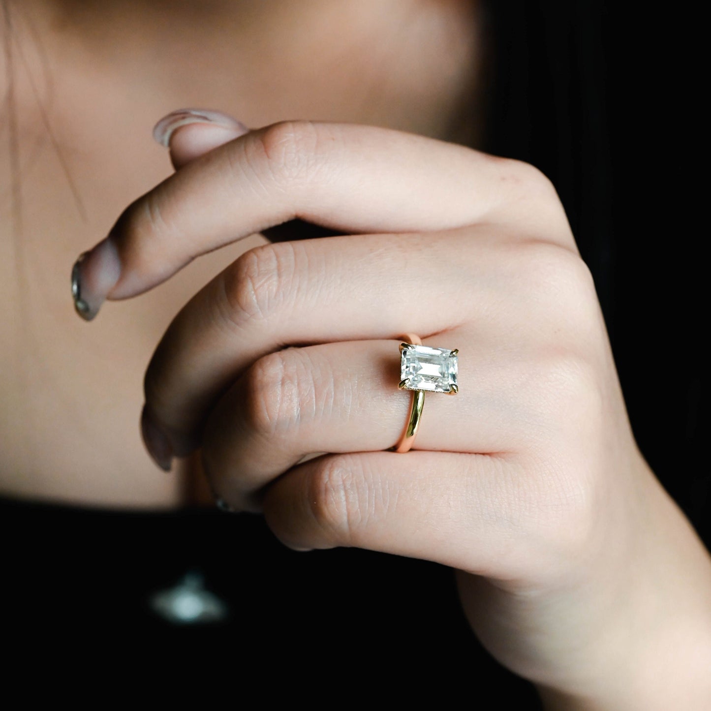 CausYou emerald cut moissanite engagement ring Solid Gold Emerald Cut Moissanite Engagement Ring, Promise Ring, Proposal Ring, Gift for Woman, Wife