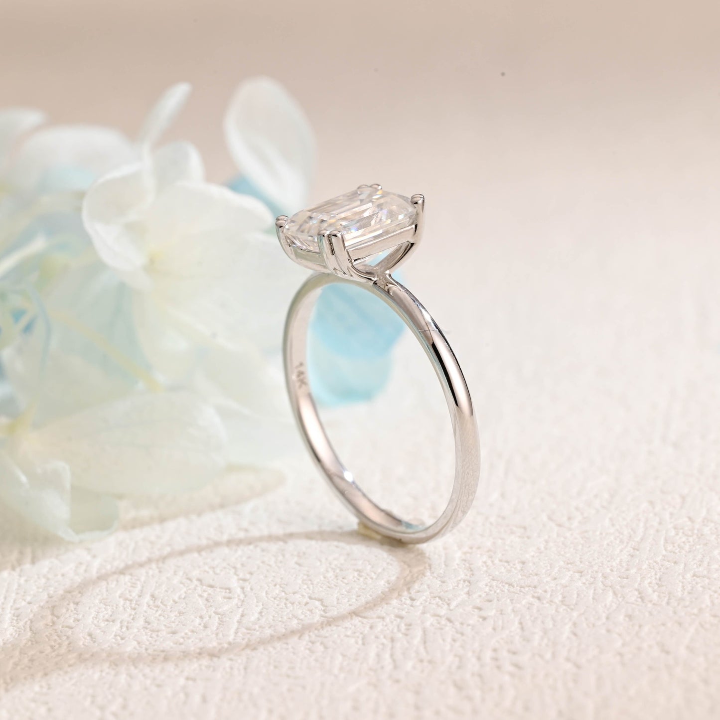 CausYou emerald cut moissanite engagement ring Solid Gold Emerald Cut Moissanite Engagement Ring, Solitaire Promise Ring, Gift for Women Wife