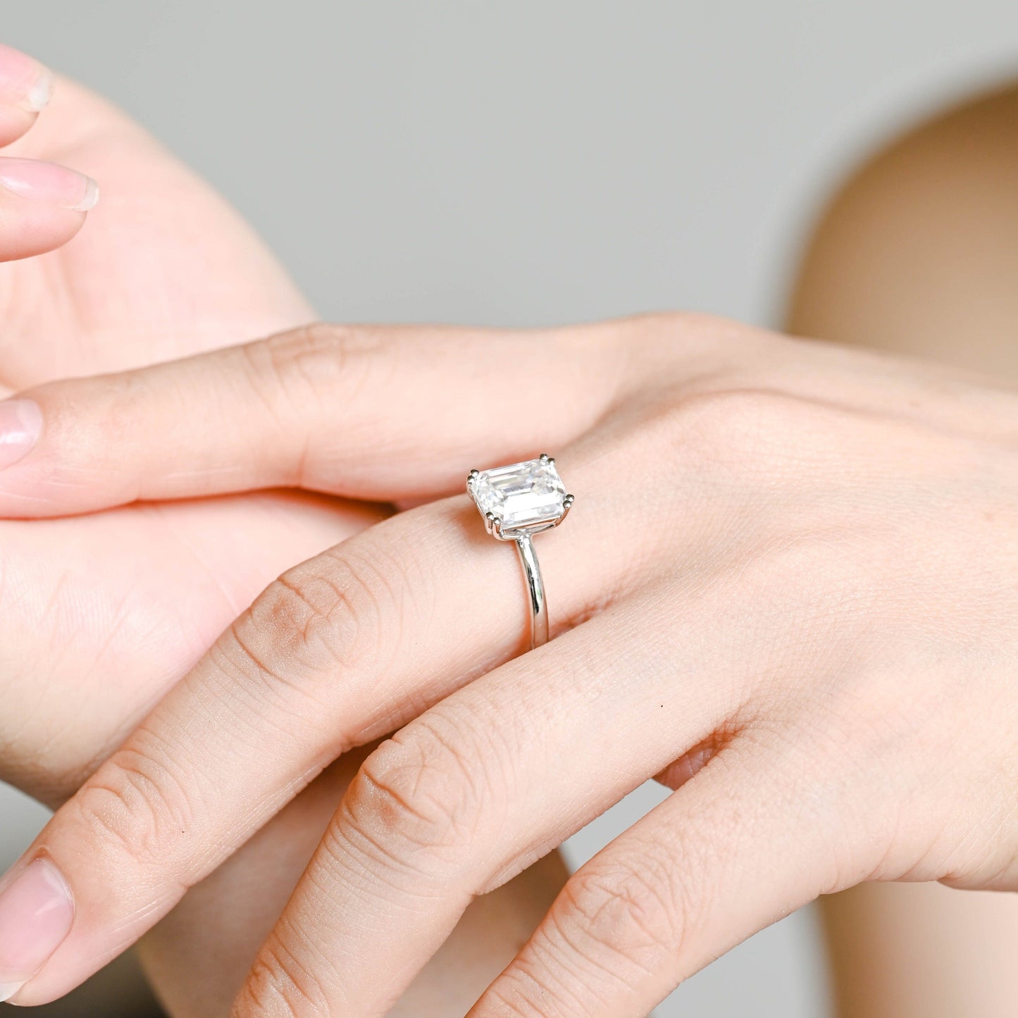 CausYou emerald cut moissanite engagement ring Solid Gold Emerald Cut Moissanite Engagement Ring, Solitaire Promise Ring, Gift for Women Wife