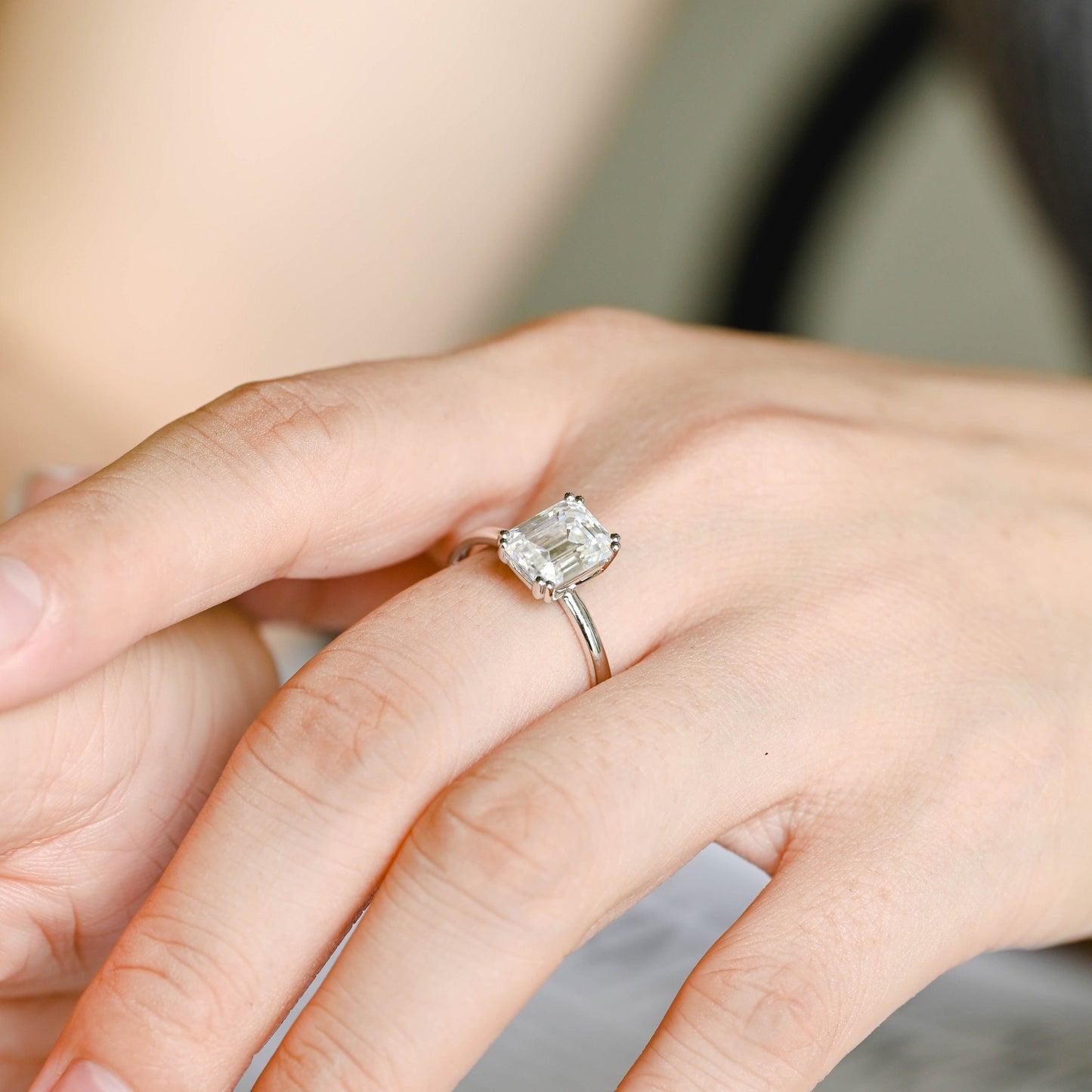 CausYou emerald cut moissanite engagement ring Solid Gold Emerald Cut Moissanite Engagement Ring, Solitaire Promise Ring, Gift for Women Wife