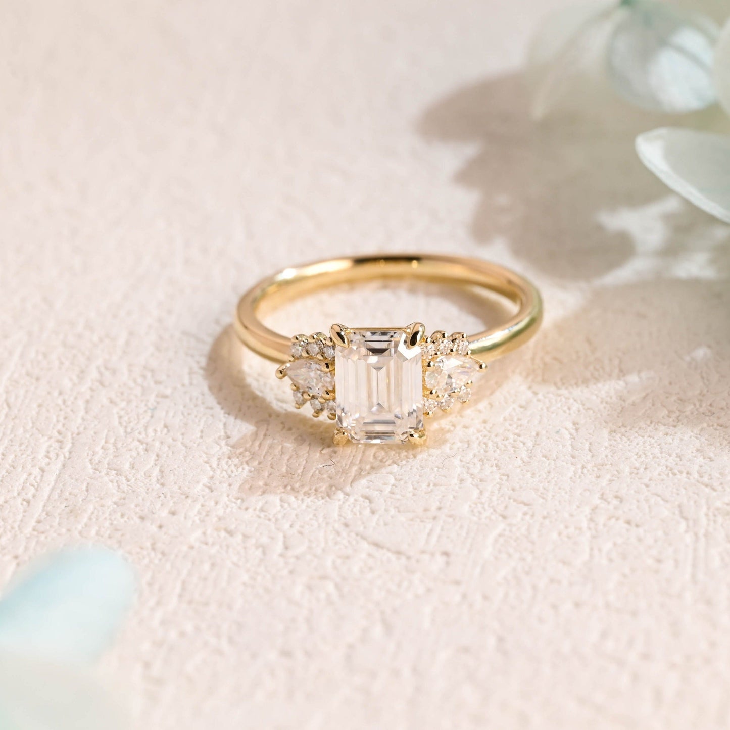 CausYou emerald cut moissanite engagement ring Solid Gold Emerald Cut Moissanite Engagement Ring, Three Stone Promise Ring, Proposal Ring, Gift for Woman, Wife
