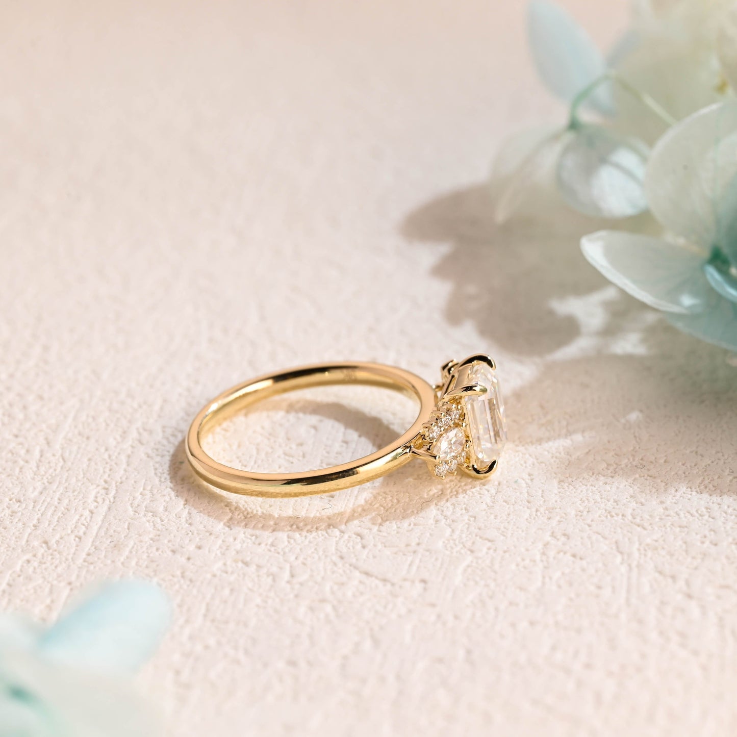 CausYou emerald cut moissanite engagement ring Solid Gold Emerald Cut Moissanite Engagement Ring, Three Stone Promise Ring, Proposal Ring, Gift for Woman, Wife