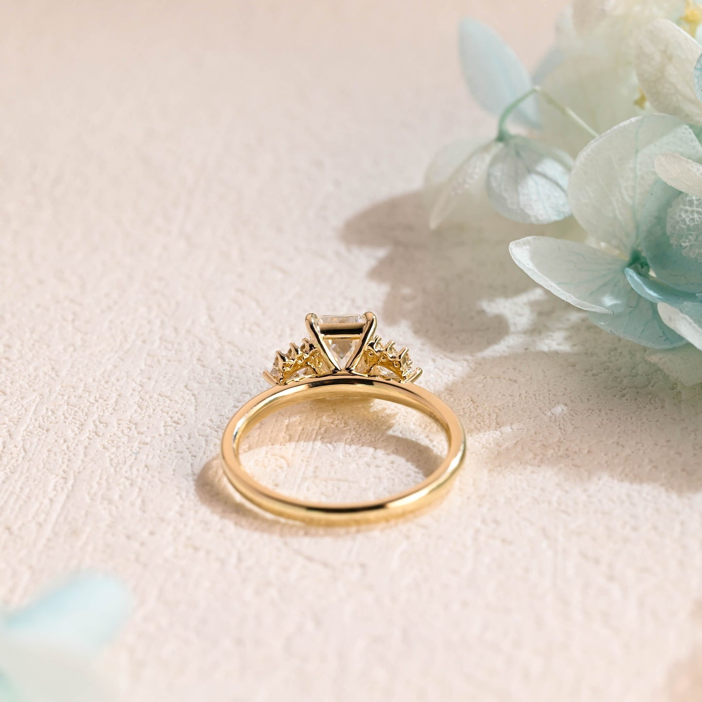 CausYou emerald cut moissanite engagement ring Solid Gold Emerald Cut Moissanite Engagement Ring, Three Stone Promise Ring, Proposal Ring, Gift for Woman, Wife