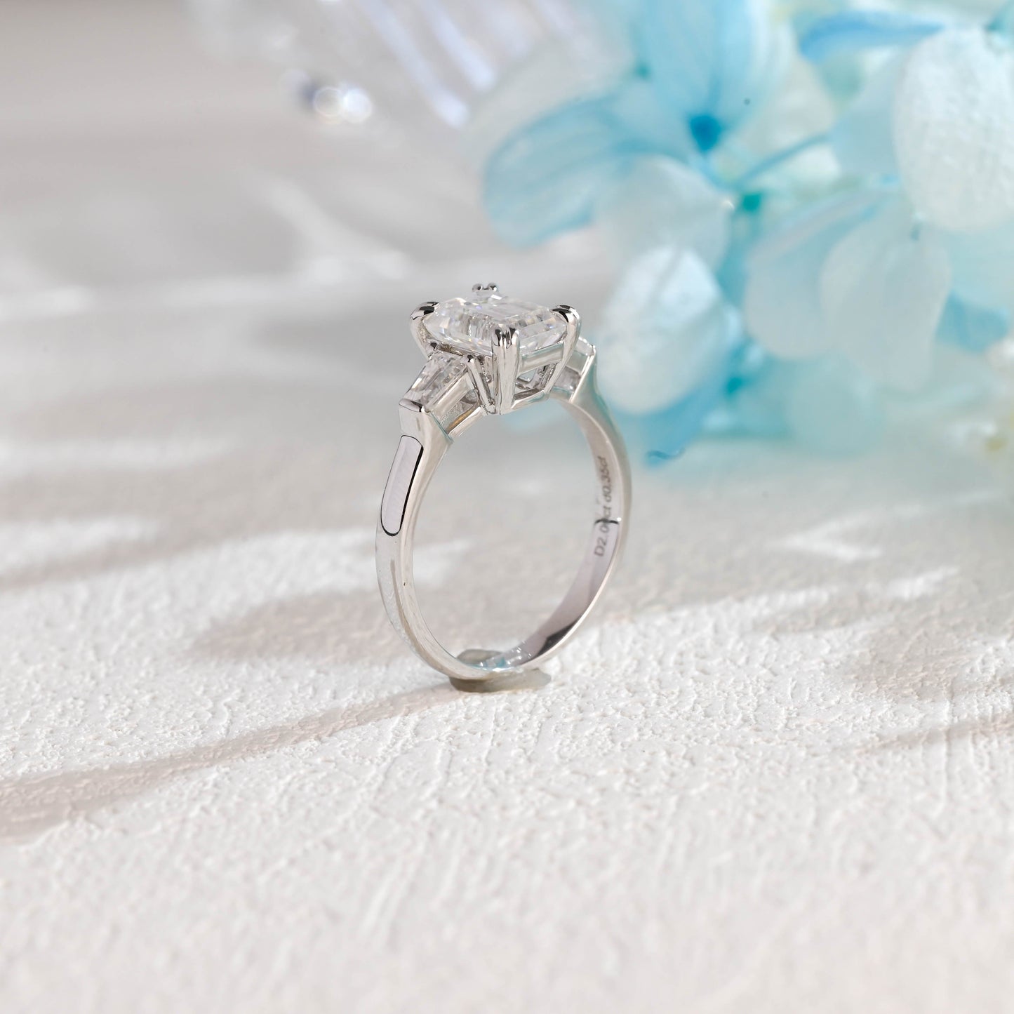 CausYou emerald cut moissanite engagement ring Solid Gold Emerald Cut Moissanite Engagement Ring, Three Stone Promise Ring, Proposal Ring, Gift for Woman, Wife