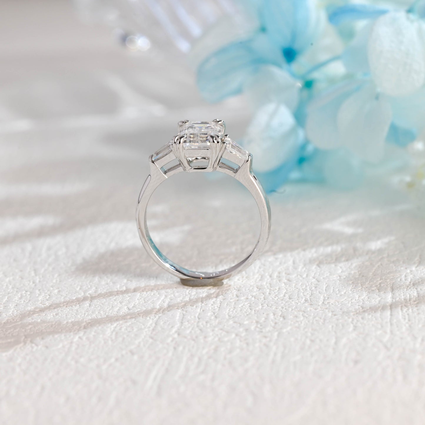 CausYou emerald cut moissanite engagement ring Solid Gold Emerald Cut Moissanite Engagement Ring, Three Stone Promise Ring, Proposal Ring, Gift for Woman, Wife