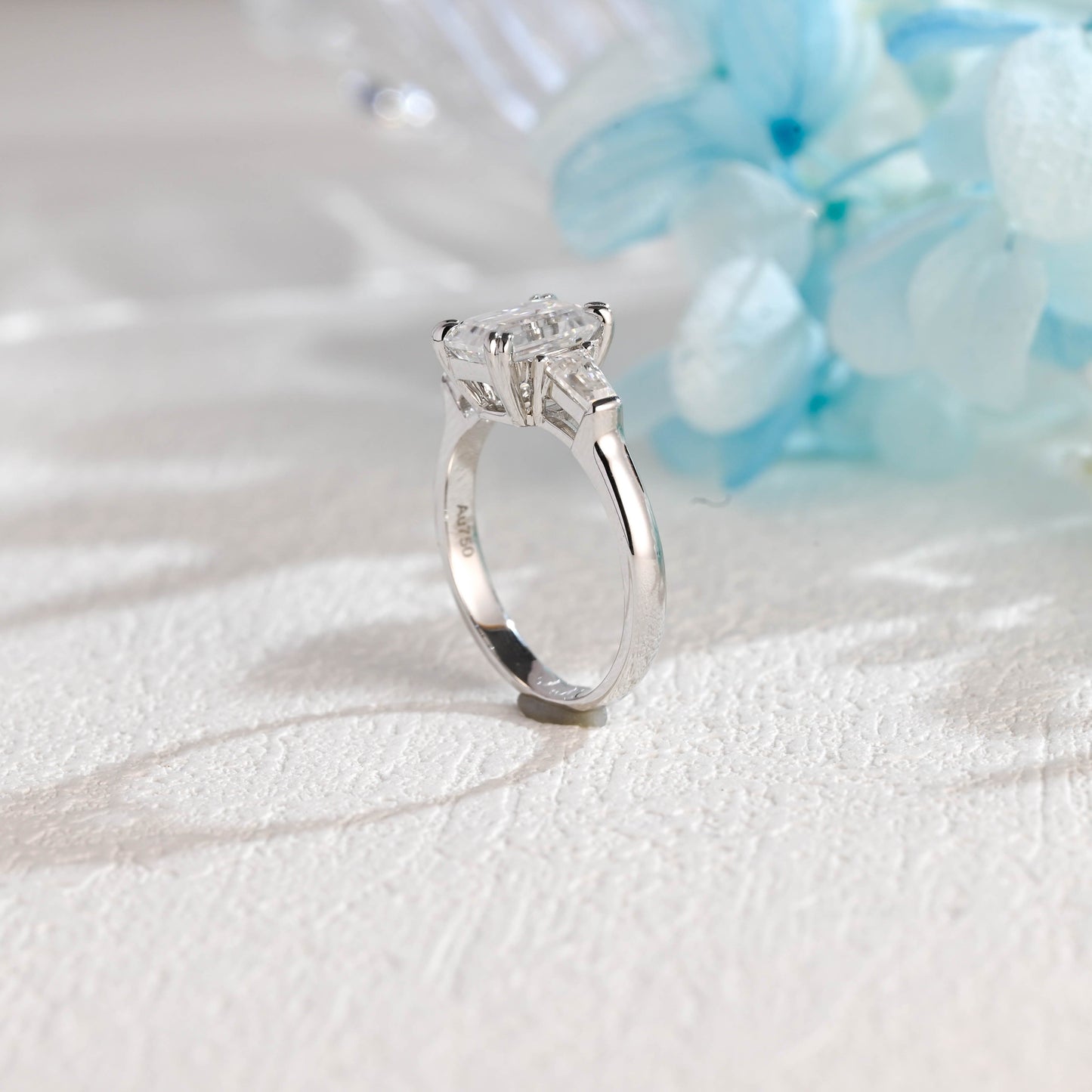 CausYou emerald cut moissanite engagement ring Solid Gold Emerald Cut Moissanite Engagement Ring, Three Stone Promise Ring, Proposal Ring, Gift for Woman, Wife
