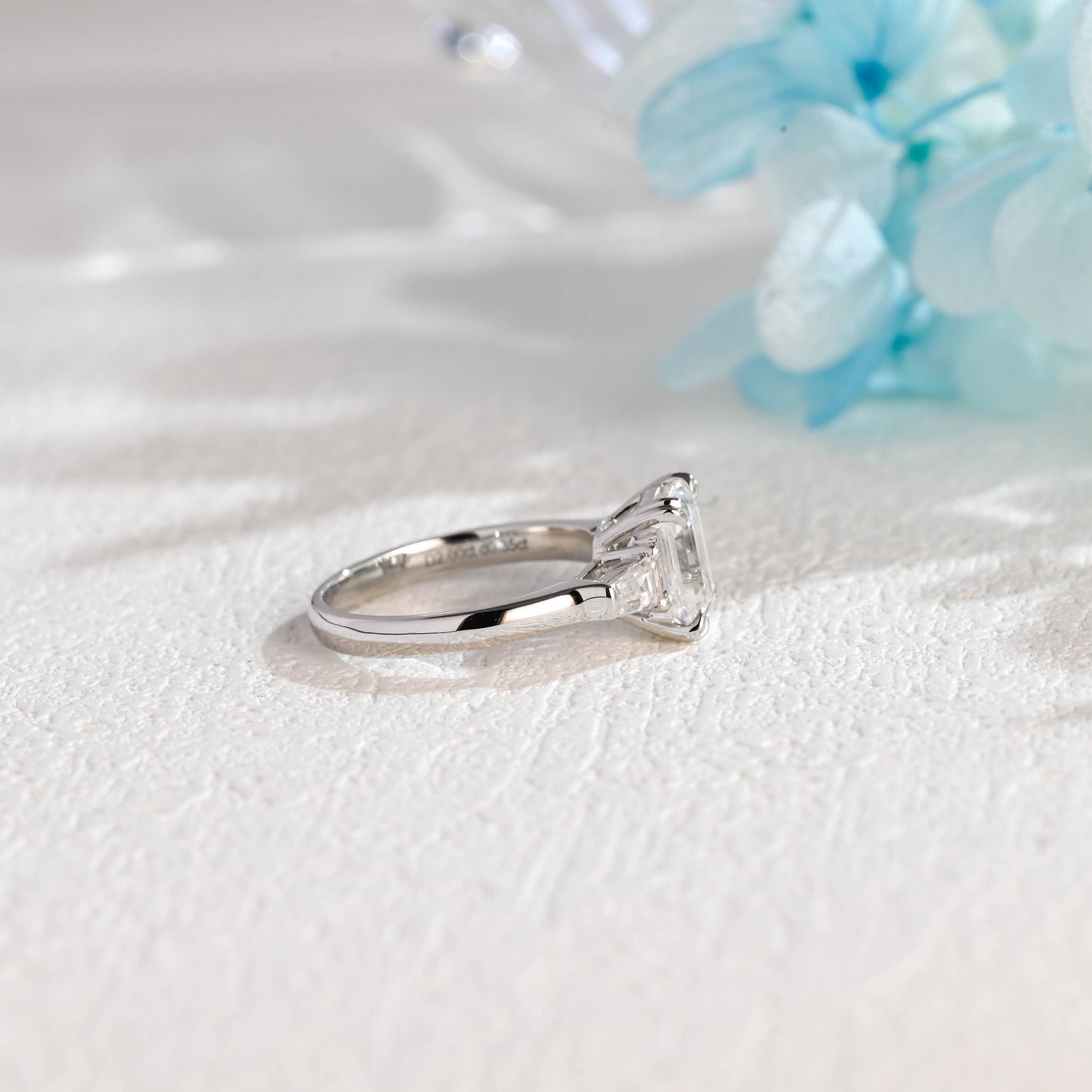 CausYou emerald cut moissanite engagement ring Solid Gold Emerald Cut Moissanite Engagement Ring, Three Stone Promise Ring, Proposal Ring, Gift for Woman, Wife