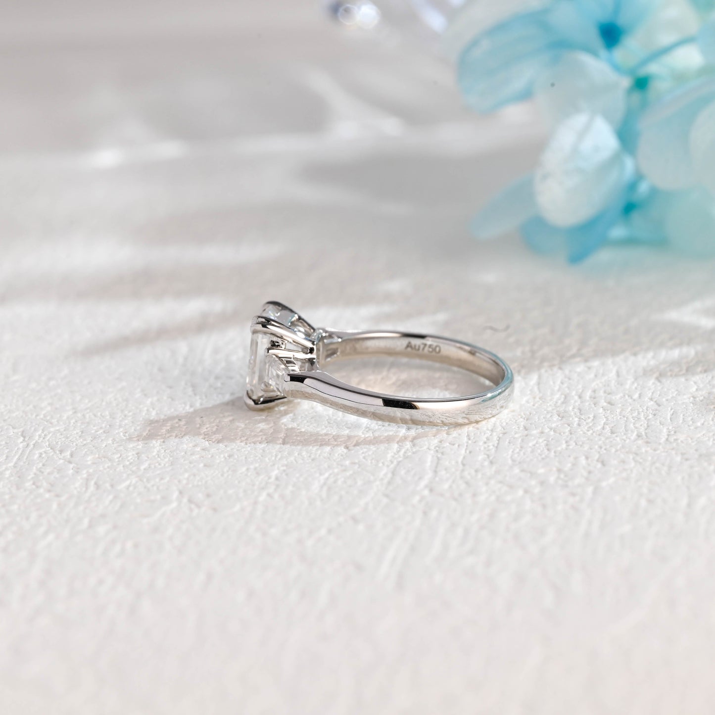 CausYou emerald cut moissanite engagement ring Solid Gold Emerald Cut Moissanite Engagement Ring, Three Stone Promise Ring, Proposal Ring, Gift for Woman, Wife