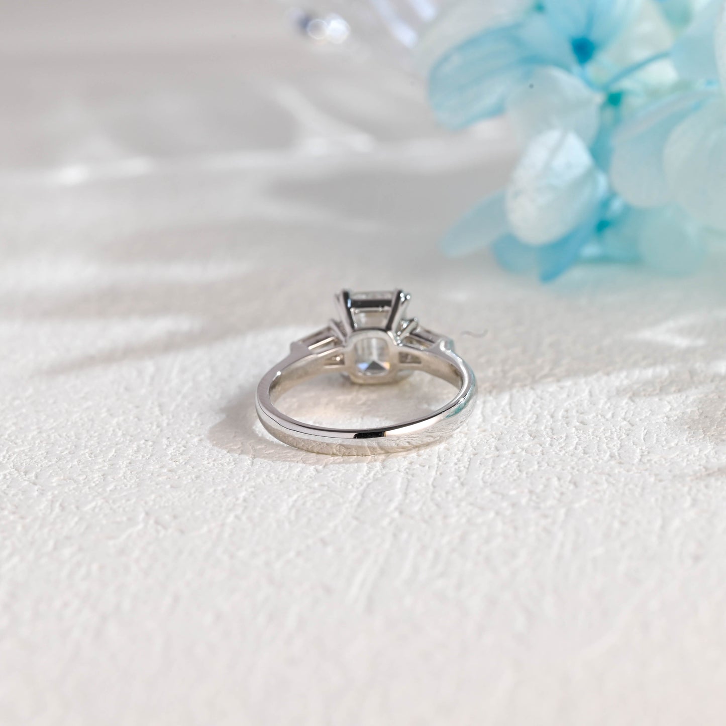 CausYou emerald cut moissanite engagement ring Solid Gold Emerald Cut Moissanite Engagement Ring, Three Stone Promise Ring, Proposal Ring, Gift for Woman, Wife