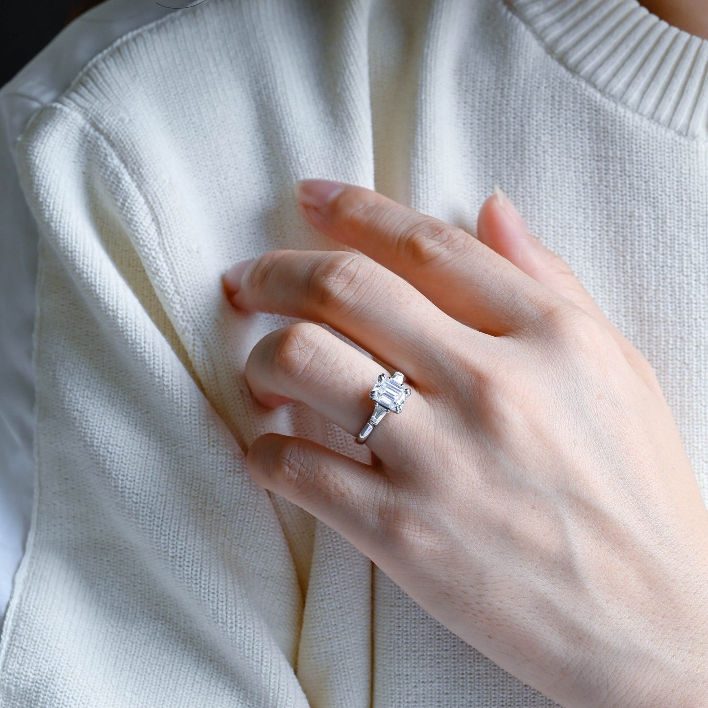 CausYou emerald cut moissanite engagement ring Solid Gold Emerald Cut Moissanite Engagement Ring, Three Stone Promise Ring, Proposal Ring, Gift for Woman, Wife