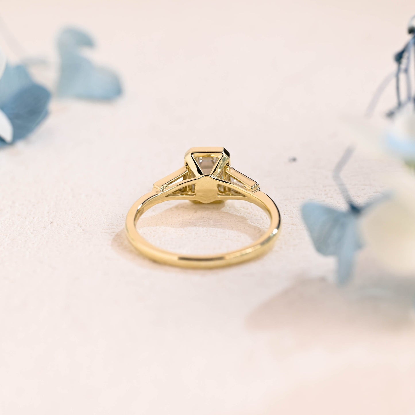 CausYou emerald cut moissanite engagement ring Solid Gold Emerald Cut Moissanite Engagement Ring, Three Stone Ring