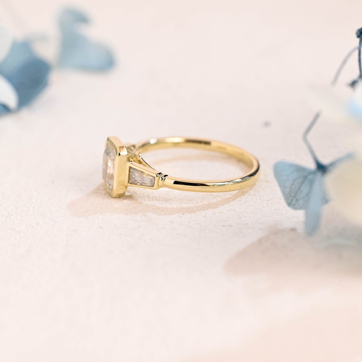 CausYou emerald cut moissanite engagement ring Solid Gold Emerald Cut Moissanite Engagement Ring, Three Stone Ring
