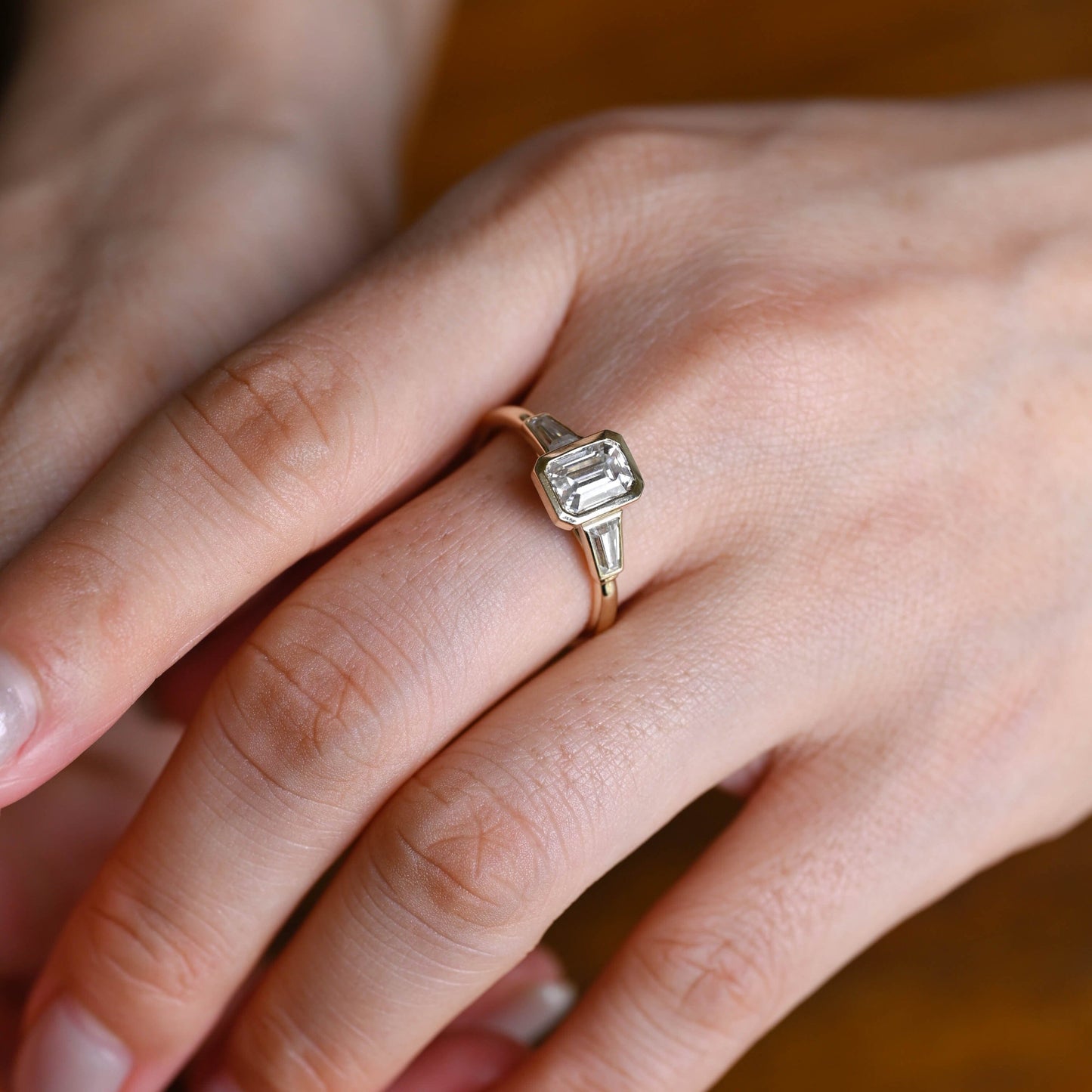 CausYou emerald cut moissanite engagement ring Solid Gold Emerald Cut Moissanite Engagement Ring, Three Stone Ring