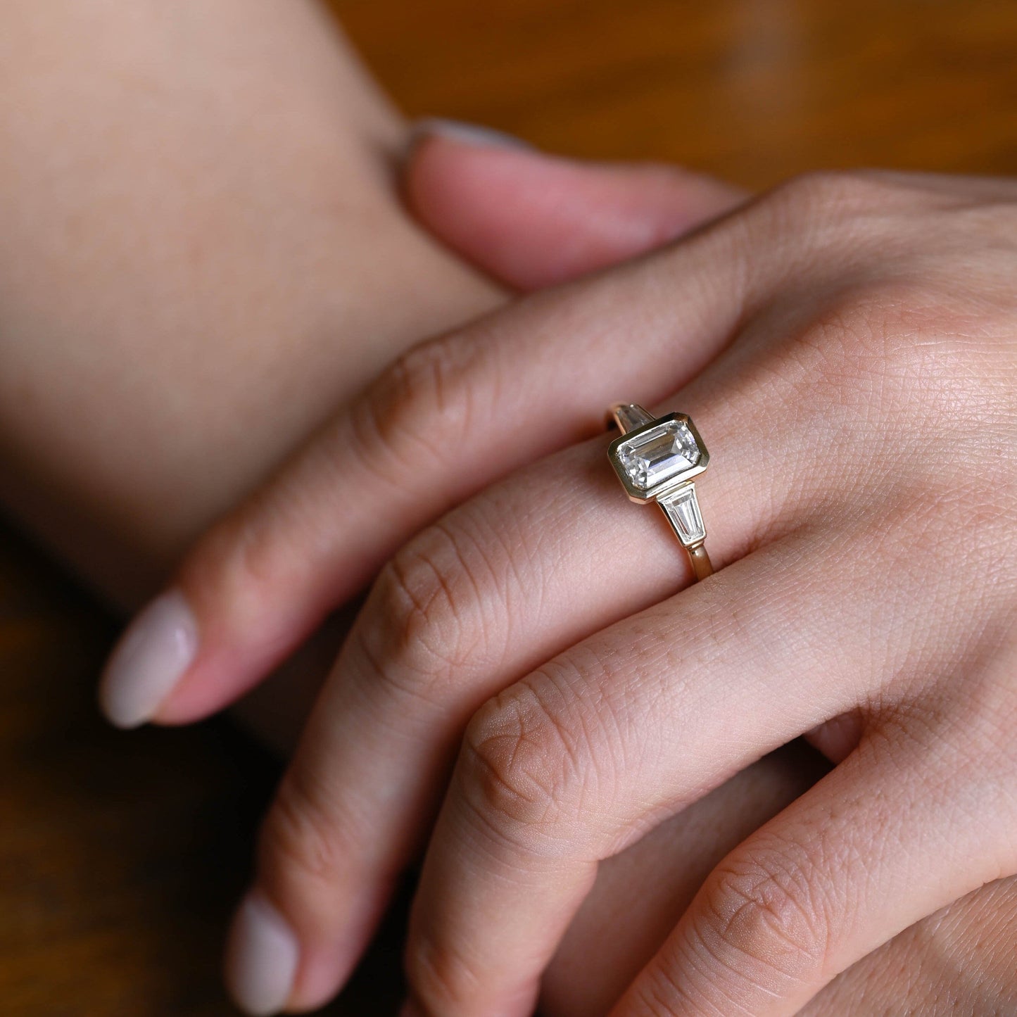 CausYou emerald cut moissanite engagement ring Solid Gold Emerald Cut Moissanite Engagement Ring, Three Stone Ring