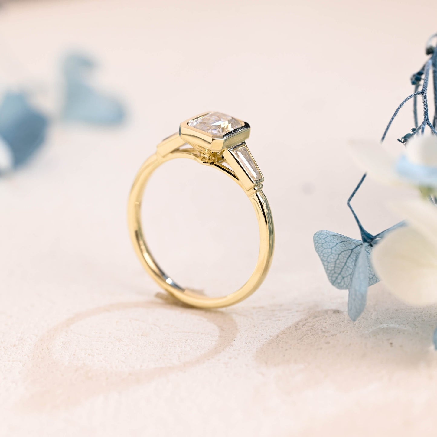 CausYou emerald cut moissanite engagement ring Solid Gold Emerald Cut Moissanite Engagement Ring, Three Stone Ring