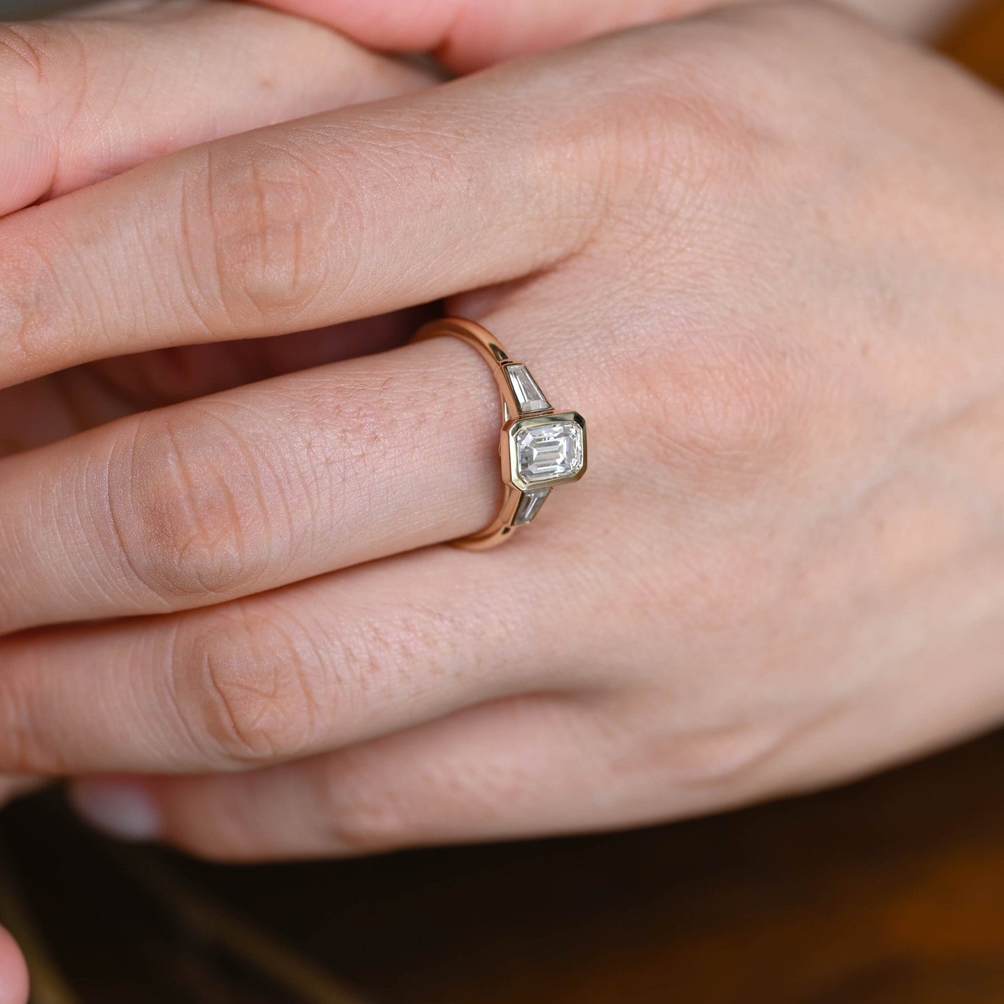 CausYou emerald cut moissanite engagement ring Solid Gold Emerald Cut Moissanite Engagement Ring, Three Stone Ring