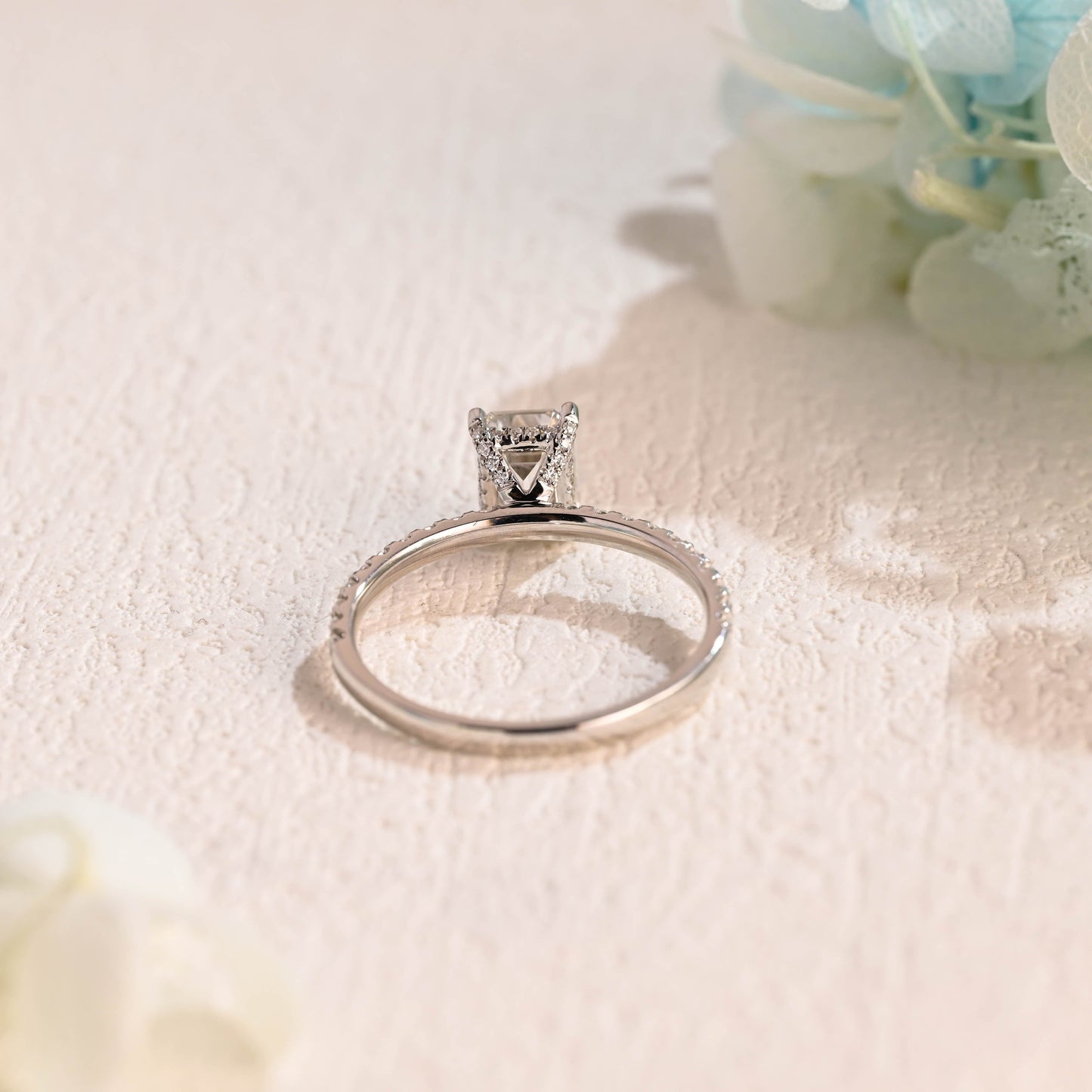CausYou emerald cut moissanite engagement ring Solid Gold Emerald Cut Moissanite Engagement Ring with Hidden Halo, Promise Ring, Gift for Women Wife