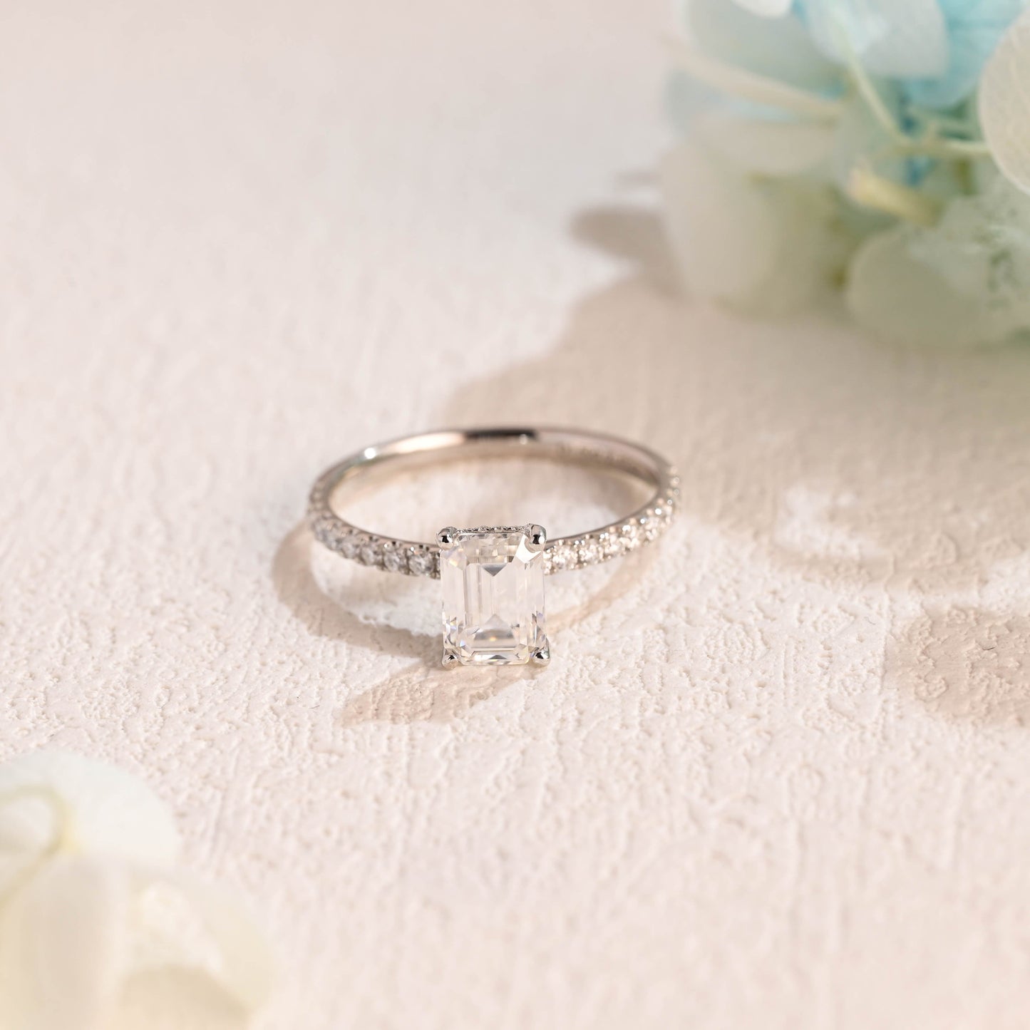 CausYou emerald cut moissanite engagement ring Solid Gold Emerald Cut Moissanite Engagement Ring with Hidden Halo, Promise Ring, Gift for Women Wife