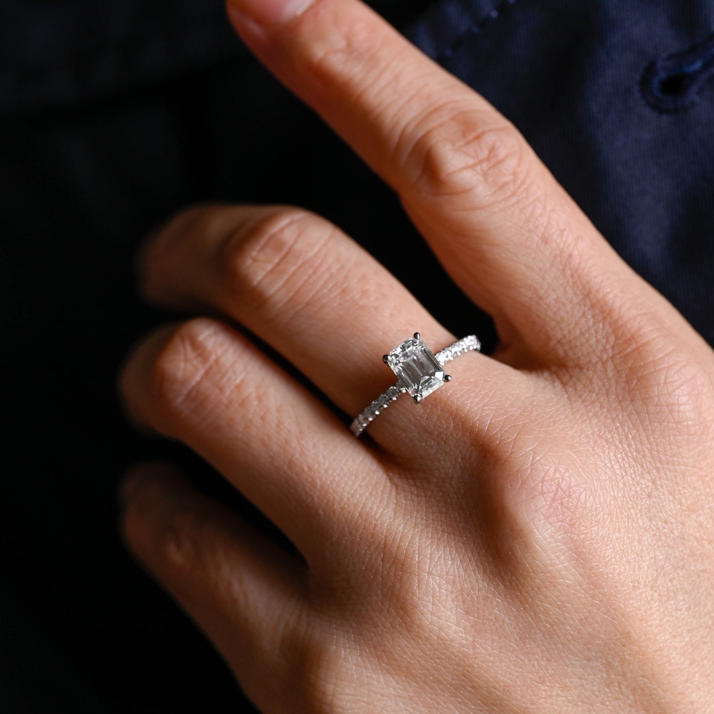CausYou emerald cut moissanite engagement ring Solid Gold Emerald Cut Moissanite Engagement Ring with Hidden Halo, Promise Ring, Gift for Women Wife