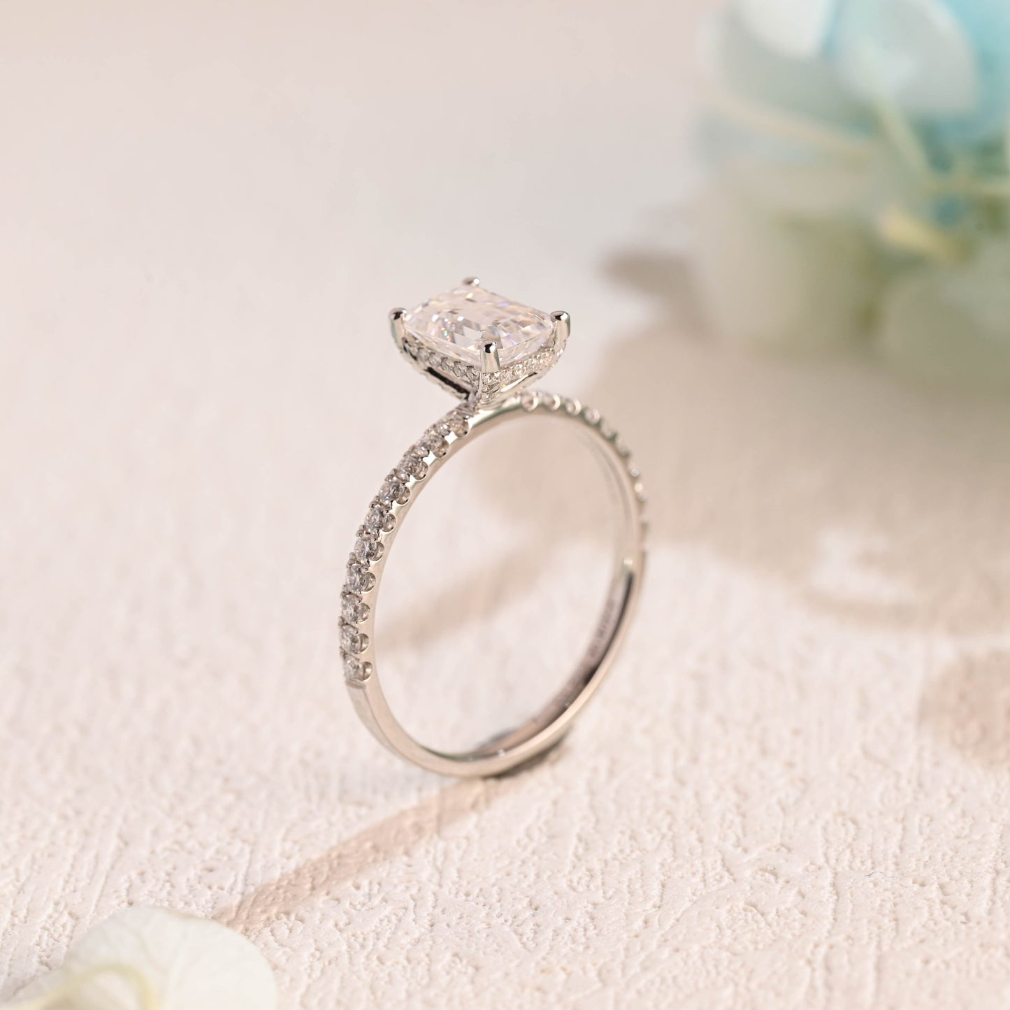CausYou emerald cut moissanite engagement ring Solid Gold Emerald Cut Moissanite Engagement Ring with Hidden Halo, Promise Ring, Gift for Women Wife