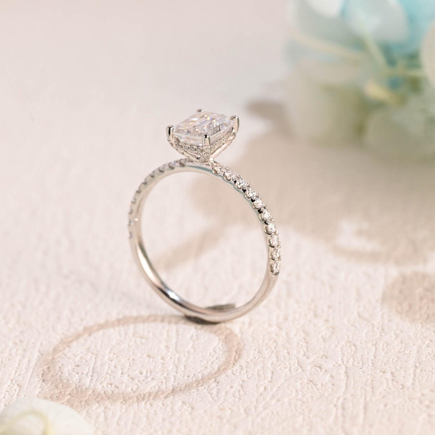 CausYou emerald cut moissanite engagement ring Solid Gold Emerald Cut Moissanite Engagement Ring with Hidden Halo, Promise Ring, Gift for Women Wife