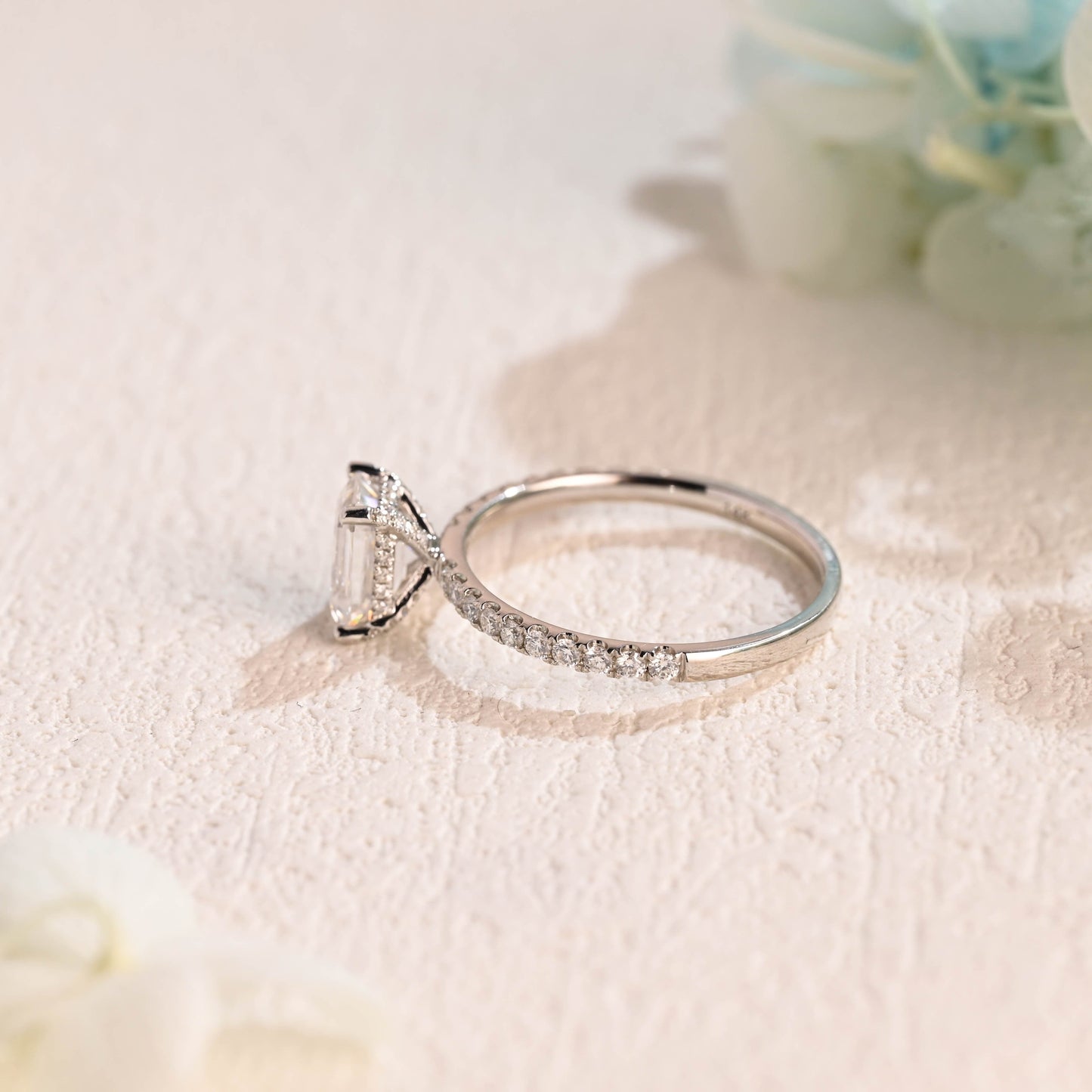 CausYou emerald cut moissanite engagement ring Solid Gold Emerald Cut Moissanite Engagement Ring with Hidden Halo, Promise Ring, Gift for Women Wife