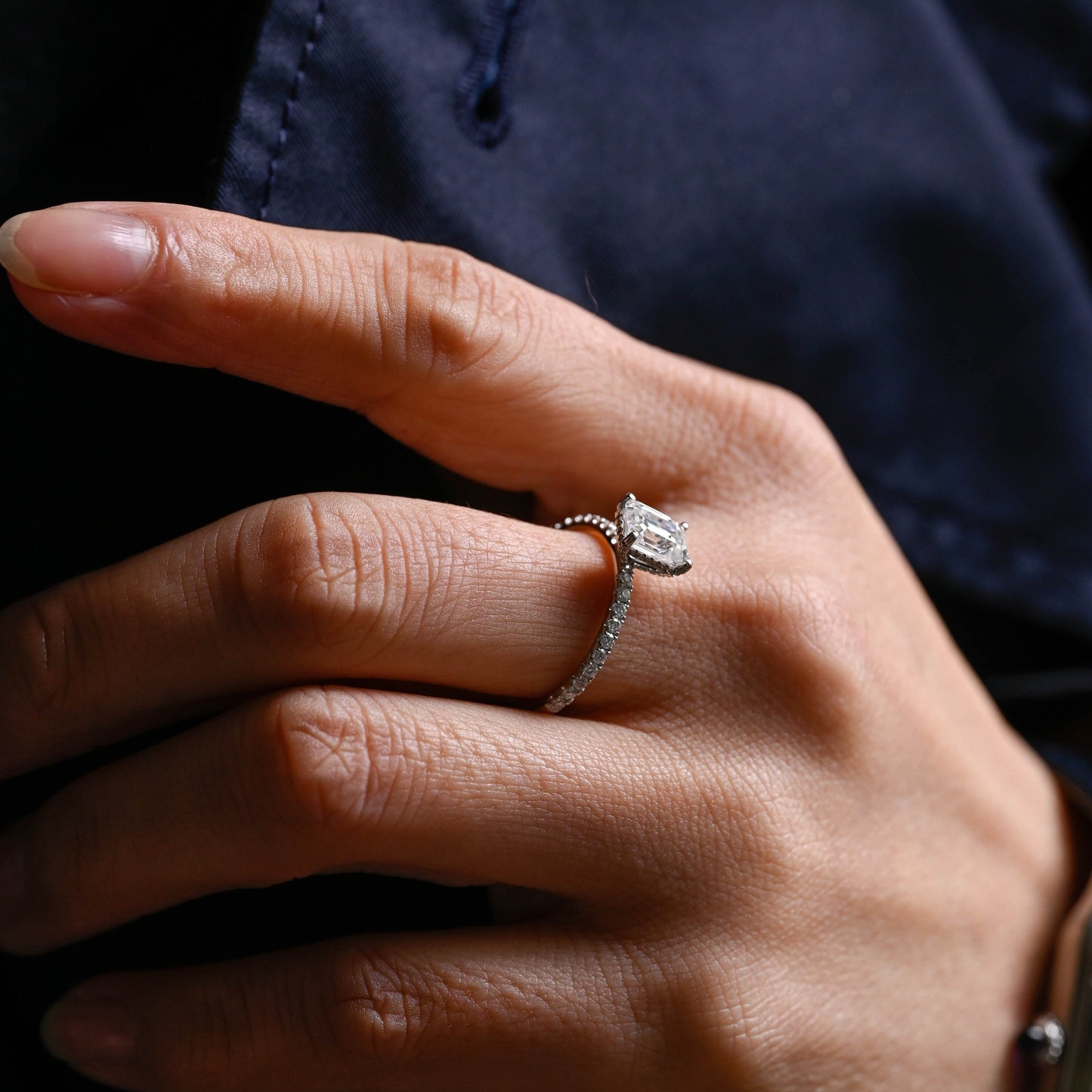 CausYou emerald cut moissanite engagement ring Solid Gold Emerald Cut Moissanite Engagement Ring with Hidden Halo, Promise Ring, Gift for Women Wife