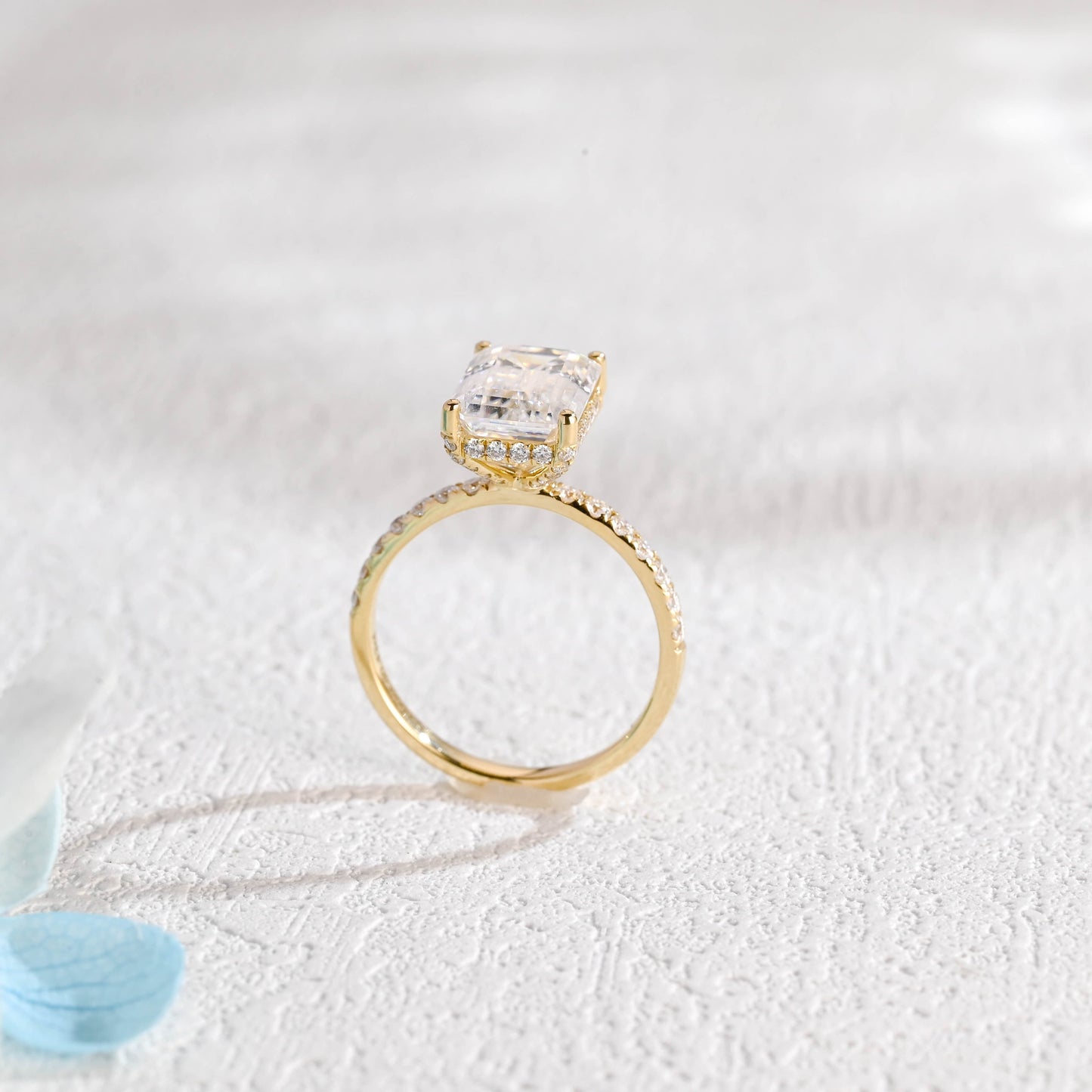 CausYou emerald cut moissanite engagement ring Solid Gold Emerald Cut Moissanite Engagement Ring with Hidden Halo, Promise Ring, Gift for Women Wife