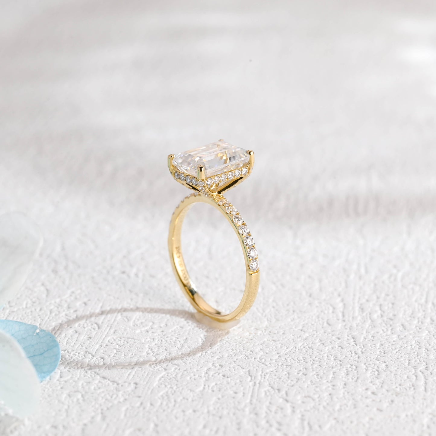CausYou emerald cut moissanite engagement ring Solid Gold Emerald Cut Moissanite Engagement Ring with Hidden Halo, Promise Ring, Gift for Women Wife