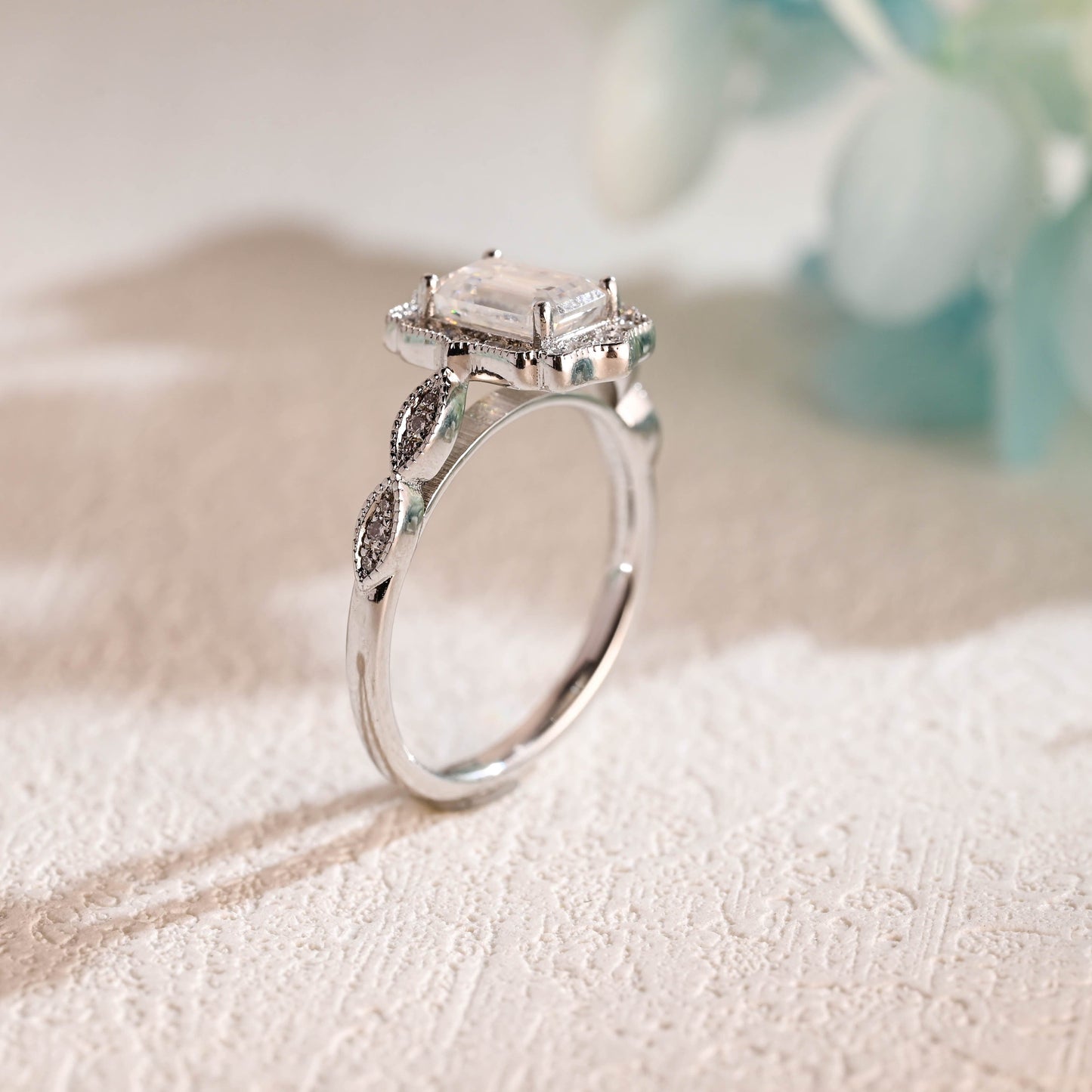 CausYou emerald cut moissanite engagement ring Solid Gold Filigree Emerald Cut Moissanite Engagement Ring, Promise Ring, Proposal Ring, Gift for Woman, Wife