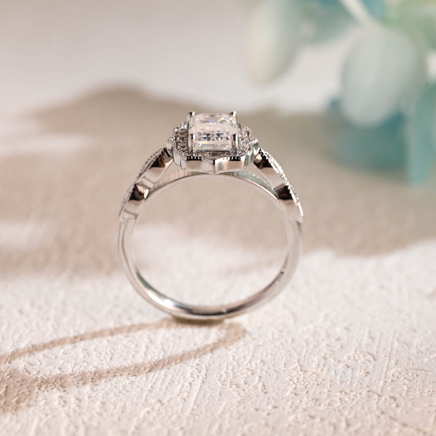 CausYou emerald cut moissanite engagement ring Solid Gold Filigree Emerald Cut Moissanite Engagement Ring, Promise Ring, Proposal Ring, Gift for Woman, Wife