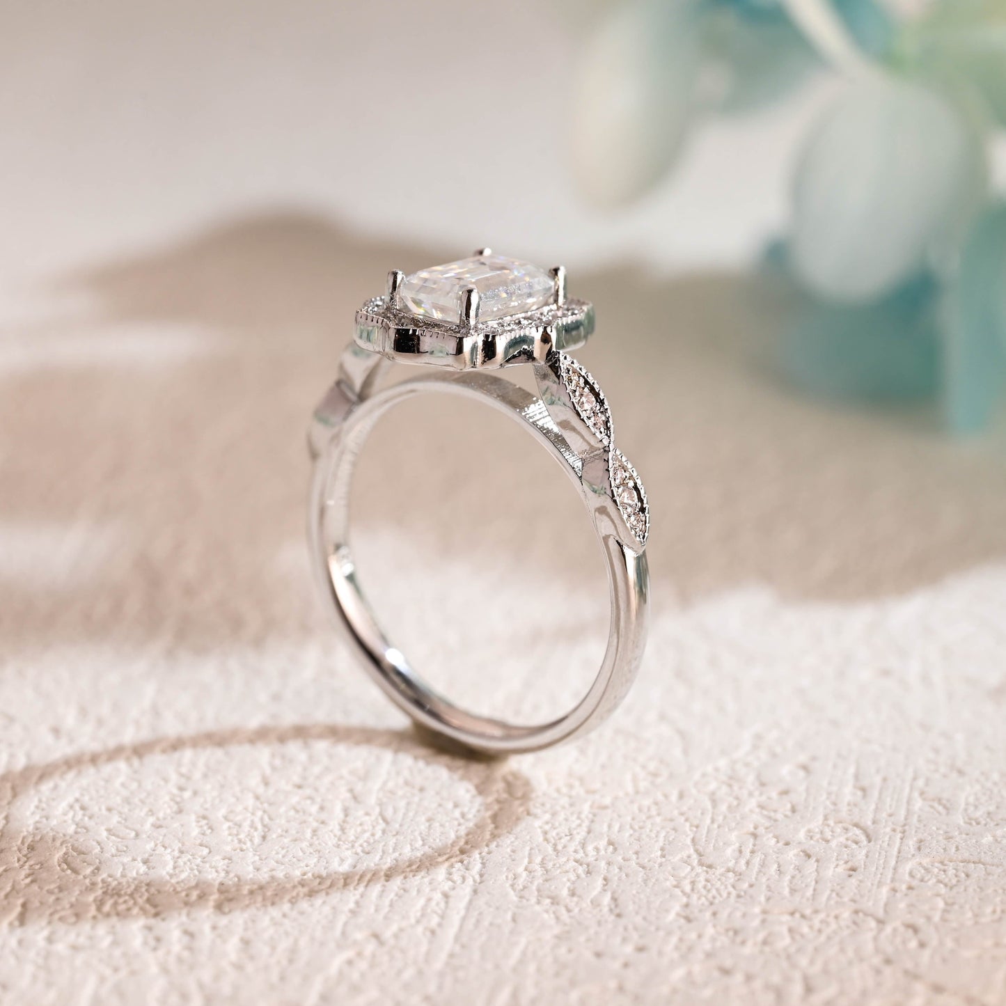 CausYou emerald cut moissanite engagement ring Solid Gold Filigree Emerald Cut Moissanite Engagement Ring, Promise Ring, Proposal Ring, Gift for Woman, Wife