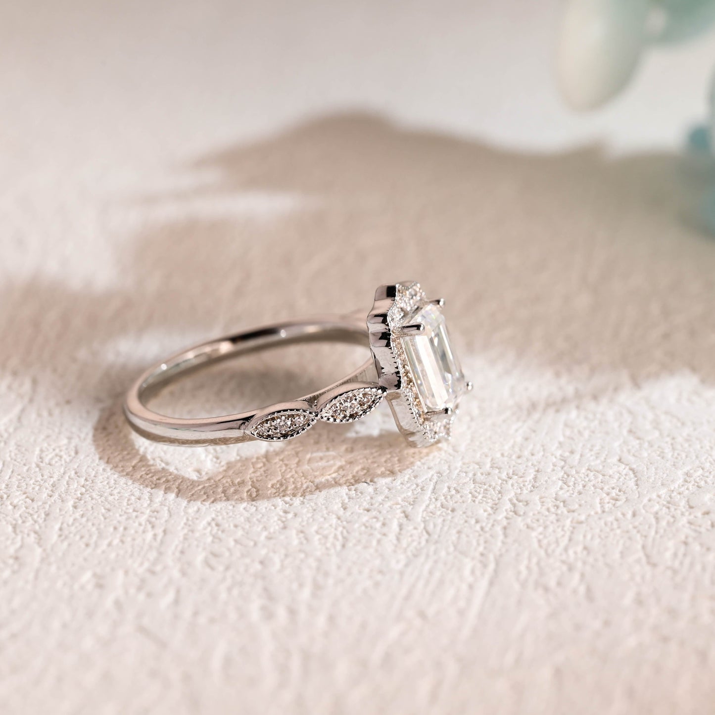 CausYou emerald cut moissanite engagement ring Solid Gold Filigree Emerald Cut Moissanite Engagement Ring, Promise Ring, Proposal Ring, Gift for Woman, Wife