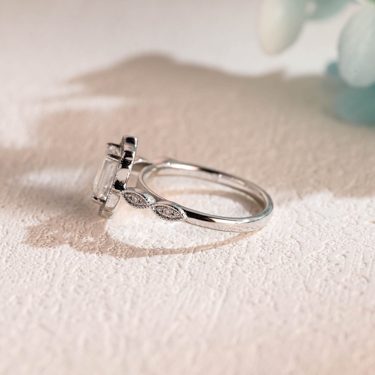 CausYou emerald cut moissanite engagement ring Solid Gold Filigree Emerald Cut Moissanite Engagement Ring, Promise Ring, Proposal Ring, Gift for Woman, Wife