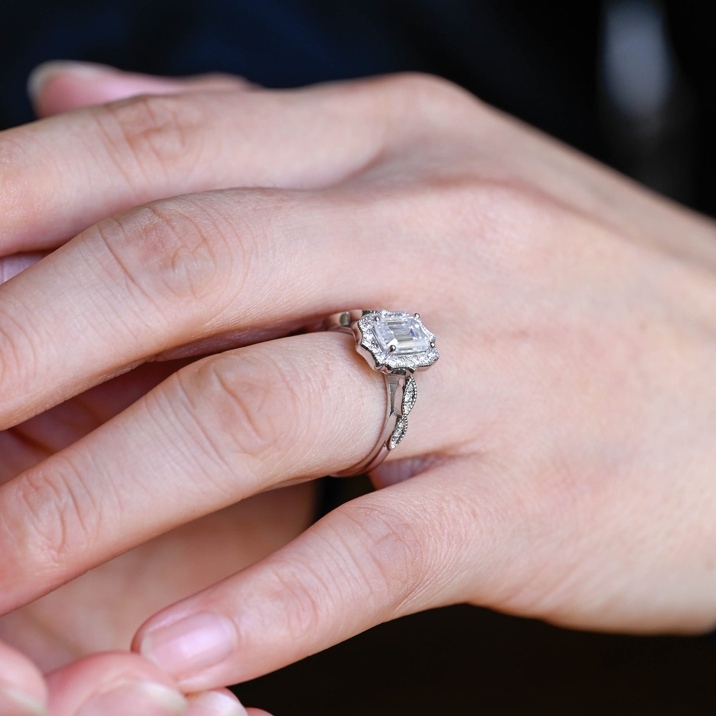CausYou emerald cut moissanite engagement ring Solid Gold Filigree Emerald Cut Moissanite Engagement Ring, Promise Ring, Proposal Ring, Gift for Woman, Wife