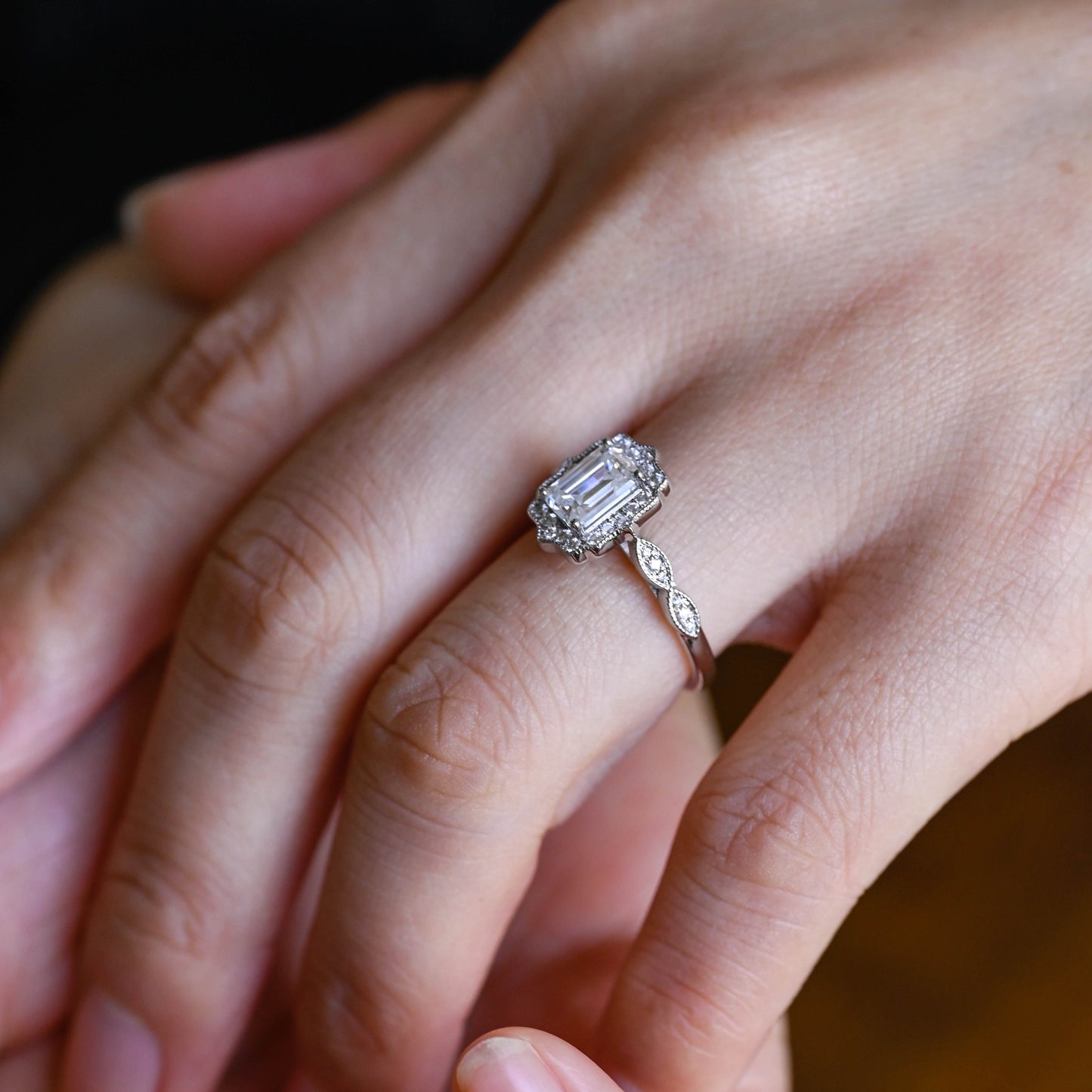 CausYou emerald cut moissanite engagement ring Solid Gold Filigree Emerald Cut Moissanite Engagement Ring, Promise Ring, Proposal Ring, Gift for Woman, Wife