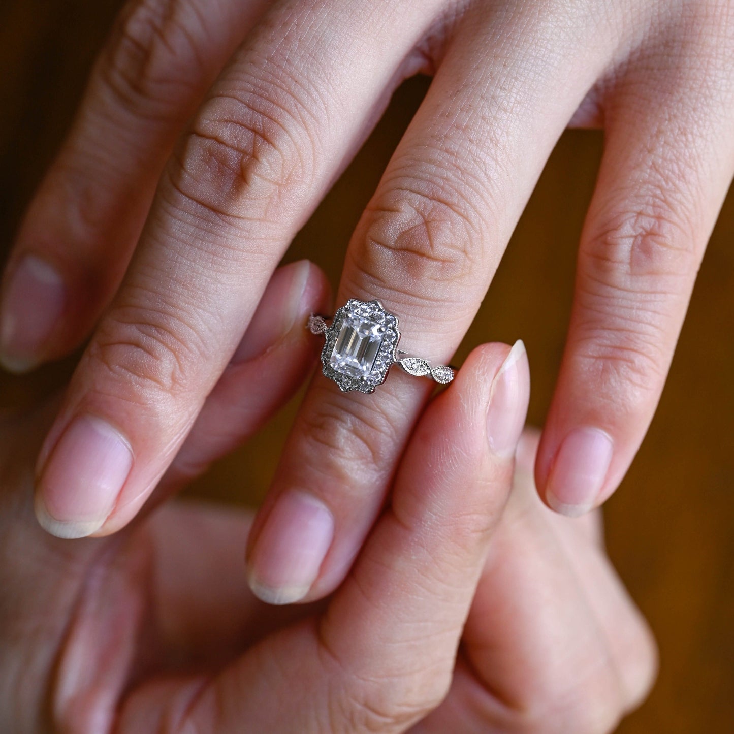 CausYou emerald cut moissanite engagement ring Solid Gold Filigree Emerald Cut Moissanite Engagement Ring, Promise Ring, Proposal Ring, Gift for Woman, Wife
