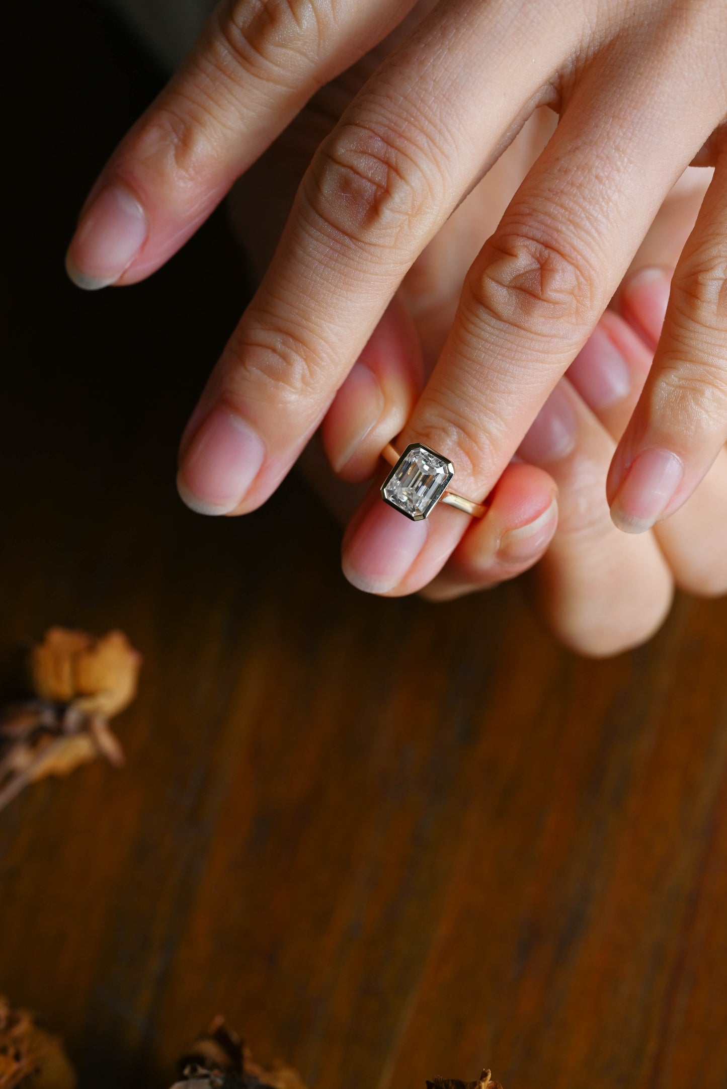 CausYou emerald cut moissanite engagement ring Solid Gold Solitaire Bezel Emerald Cut Moissanite Engagement Ring