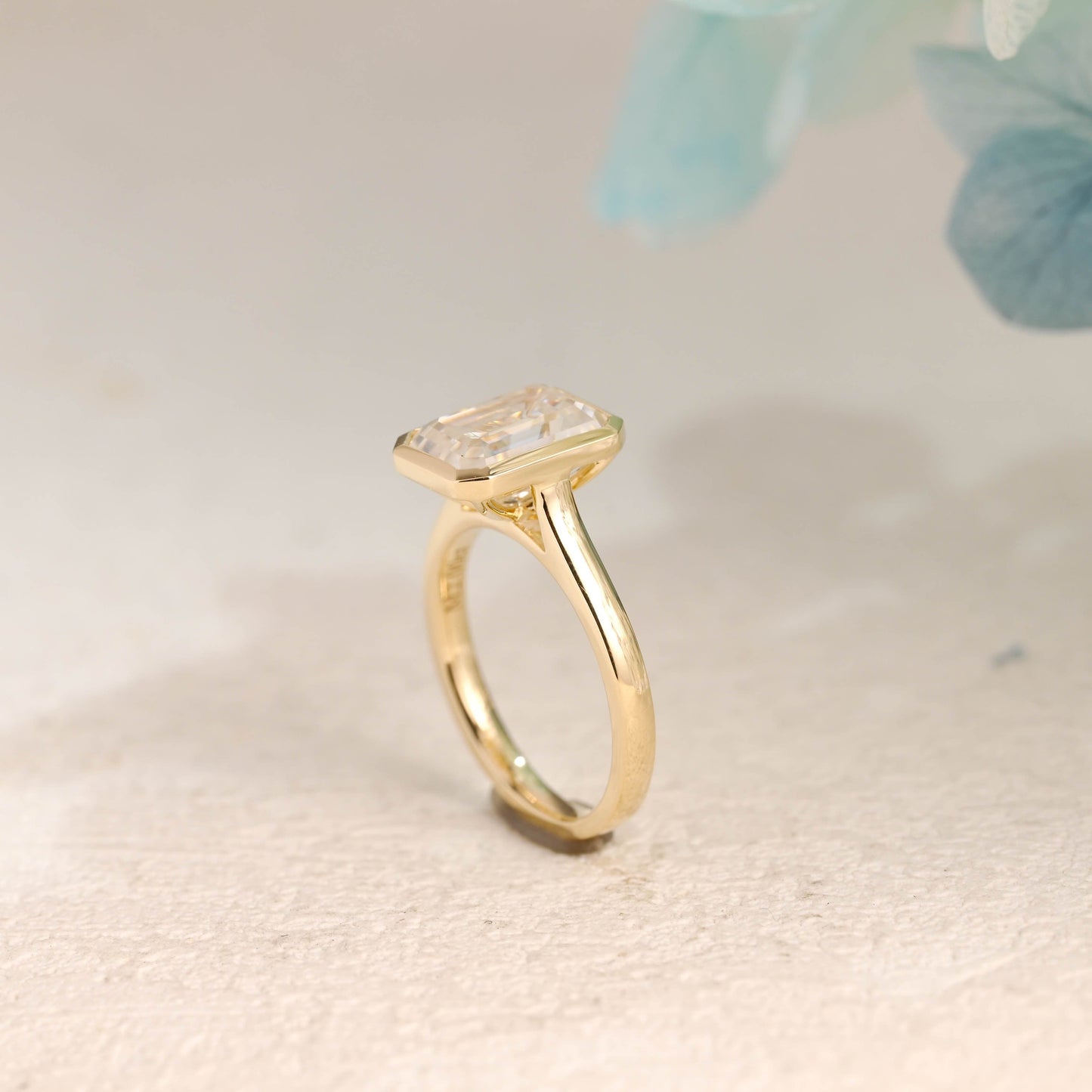 CausYou emerald cut moissanite engagement ring Solid Gold Solitaire Bezel Emerald Cut Moissanite Engagement Ring
