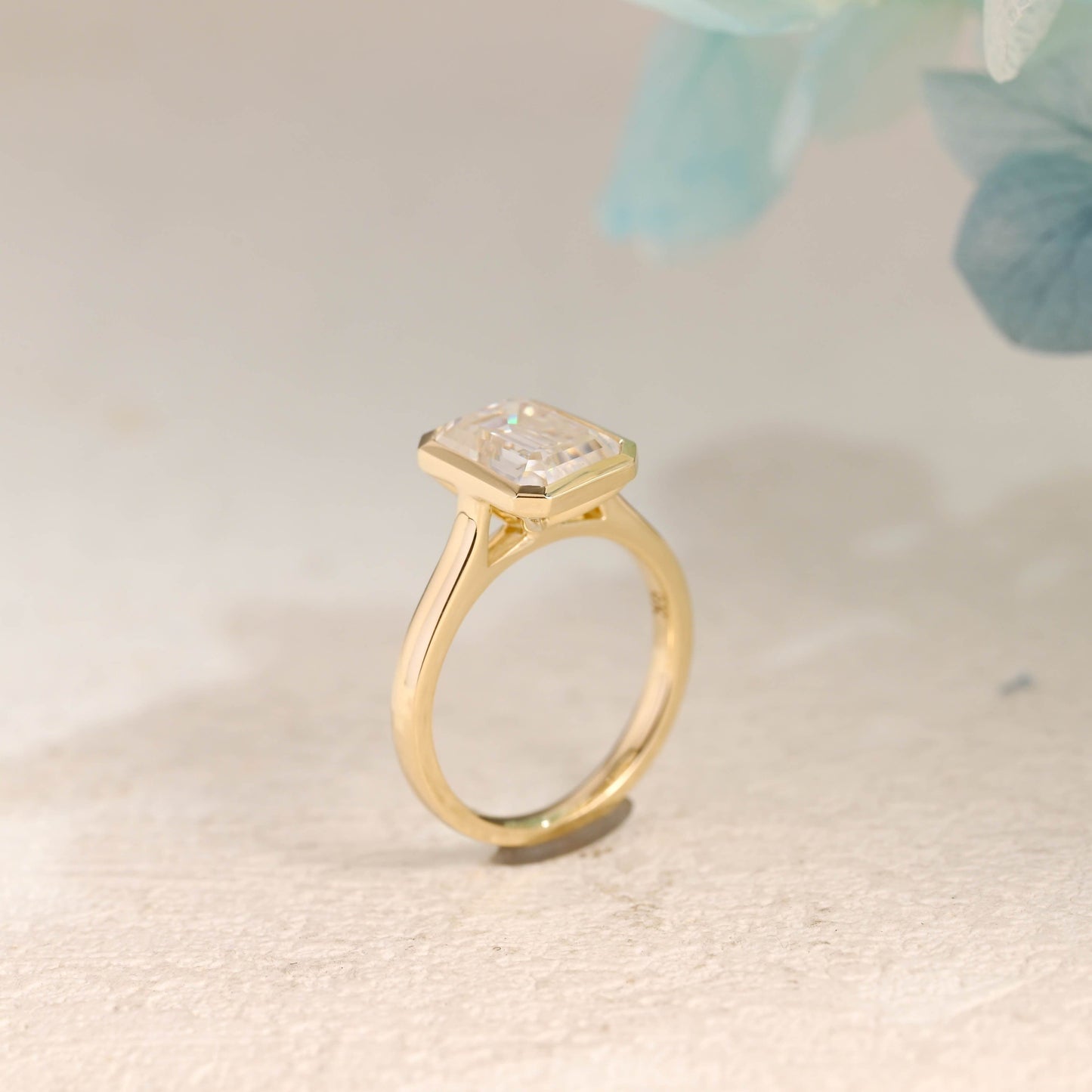 CausYou emerald cut moissanite engagement ring Solid Gold Solitaire Bezel Emerald Cut Moissanite Engagement Ring