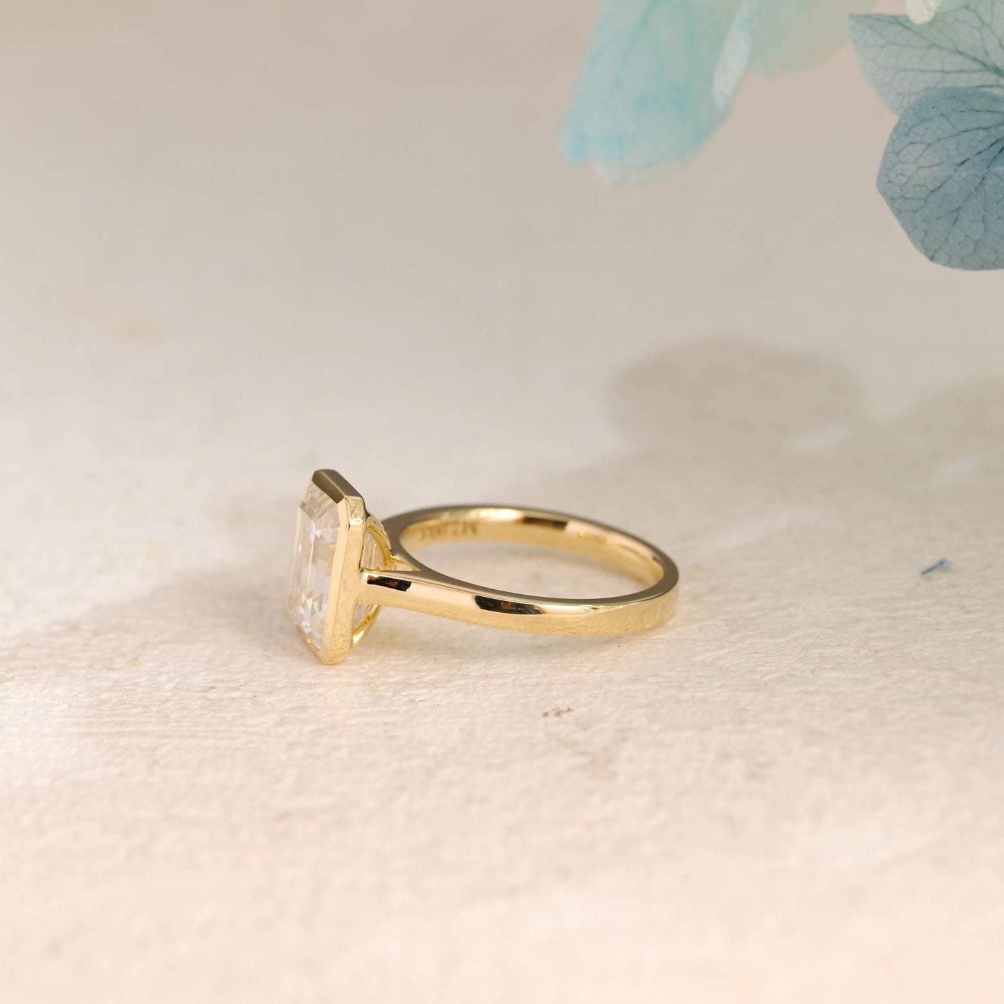 CausYou emerald cut moissanite engagement ring Solid Gold Solitaire Bezel Emerald Cut Moissanite Engagement Ring