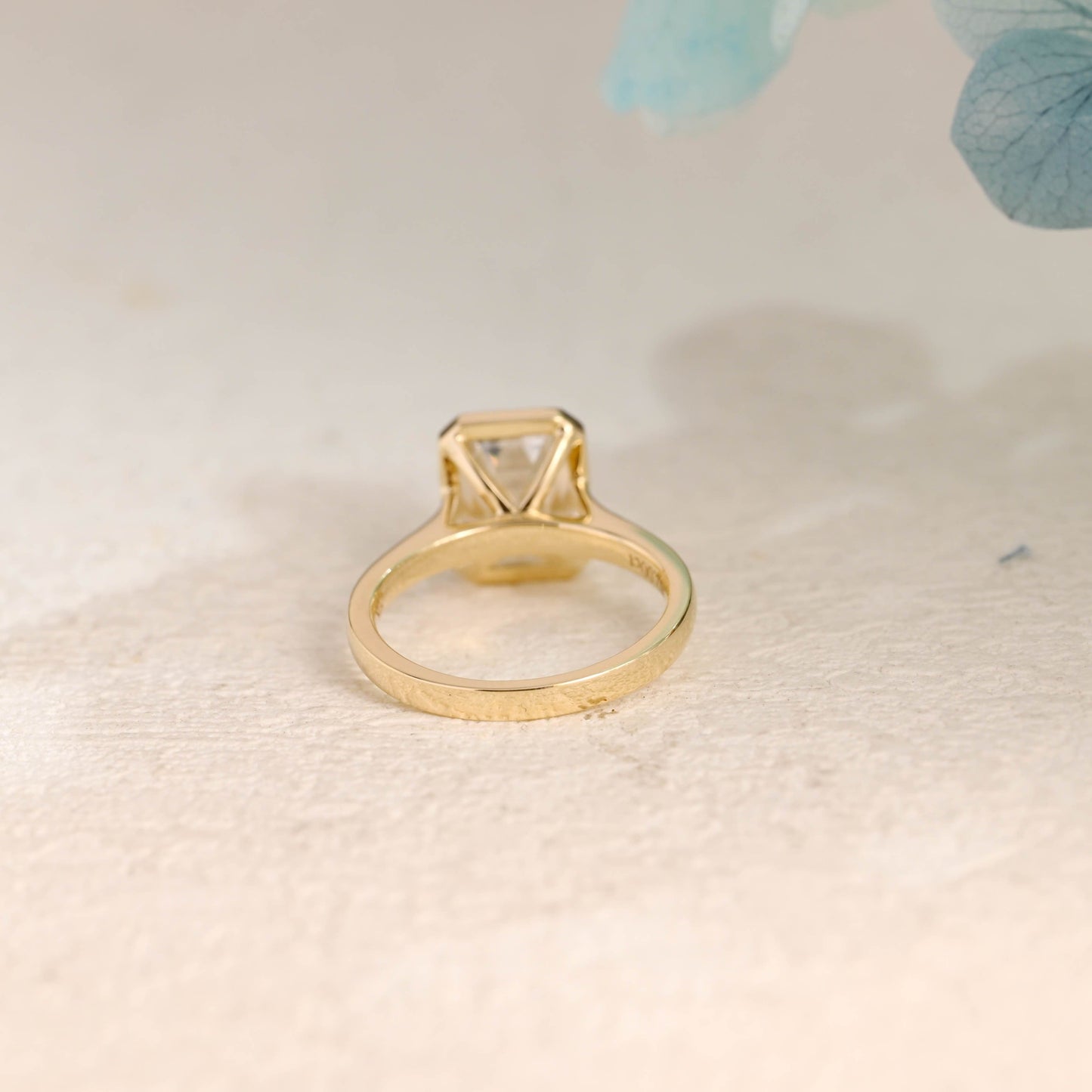CausYou emerald cut moissanite engagement ring Solid Gold Solitaire Bezel Emerald Cut Moissanite Engagement Ring