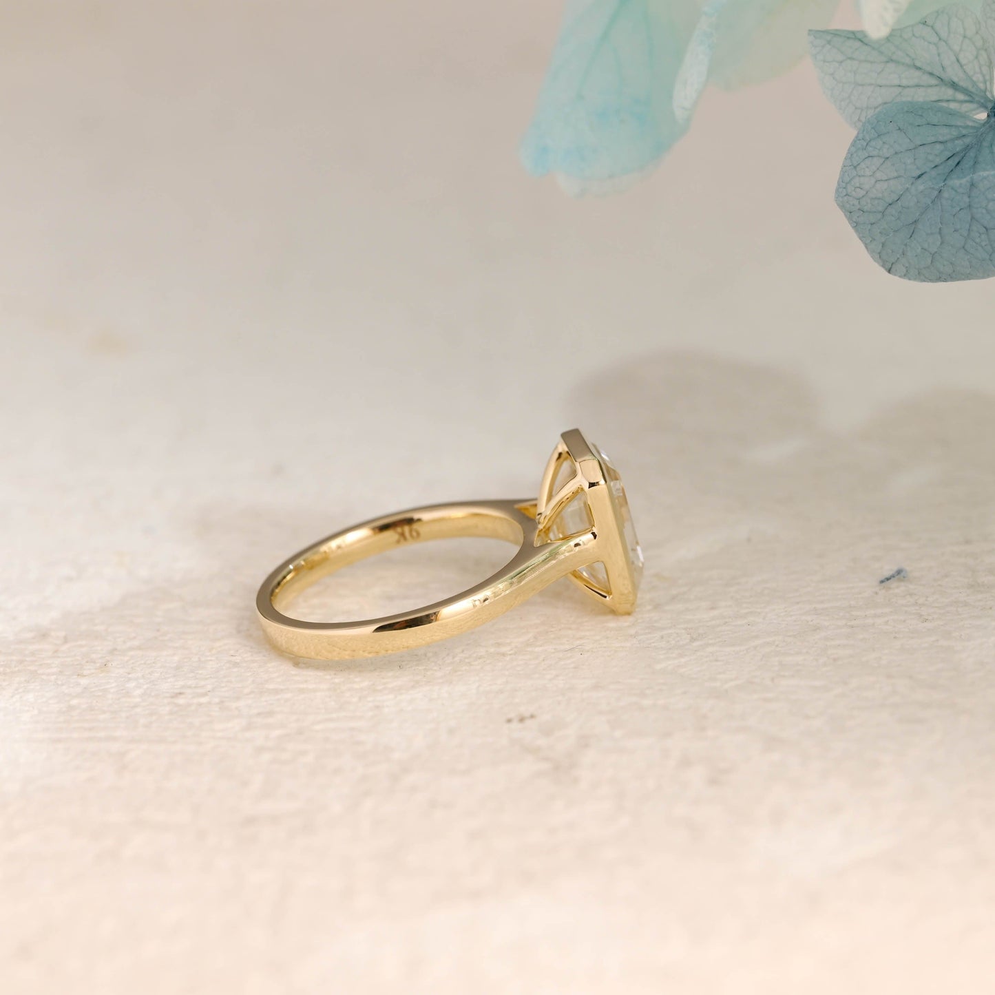 CausYou emerald cut moissanite engagement ring Solid Gold Solitaire Bezel Emerald Cut Moissanite Engagement Ring