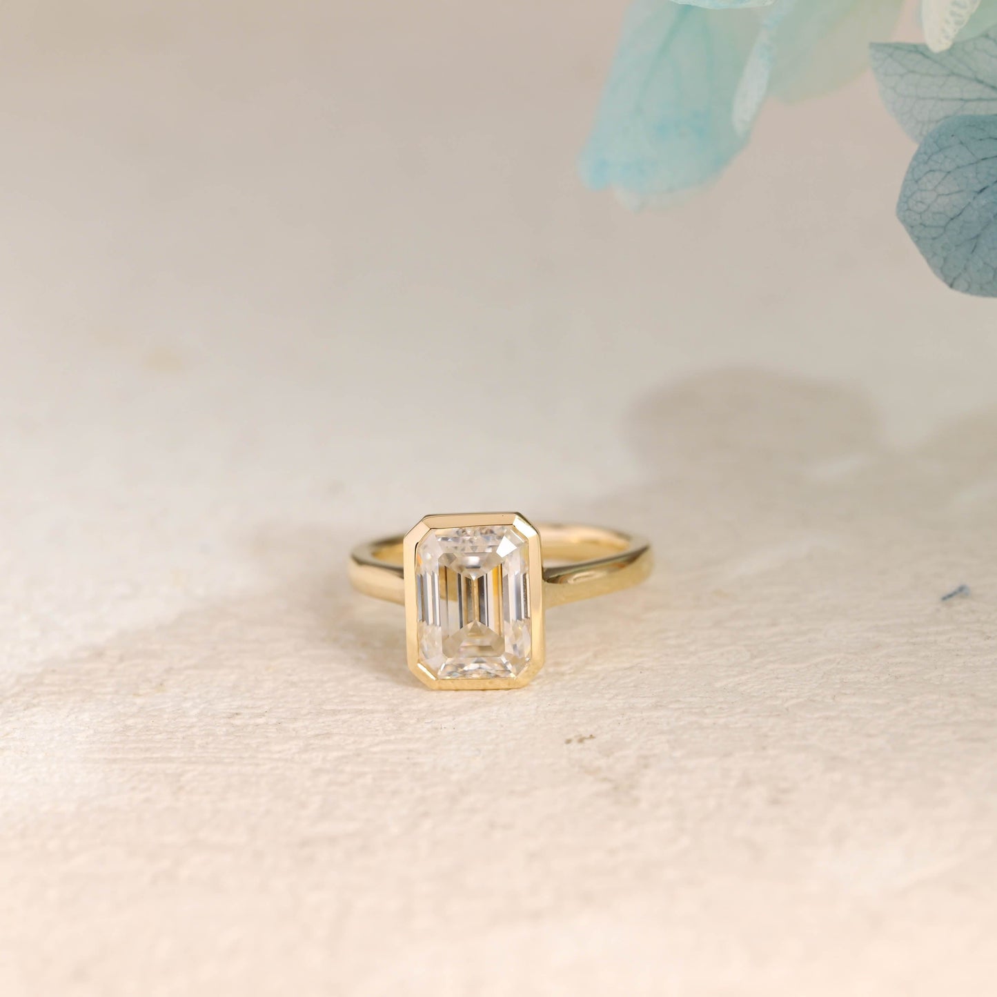 CausYou emerald cut moissanite engagement ring Solid Gold Solitaire Bezel Emerald Cut Moissanite Engagement Ring