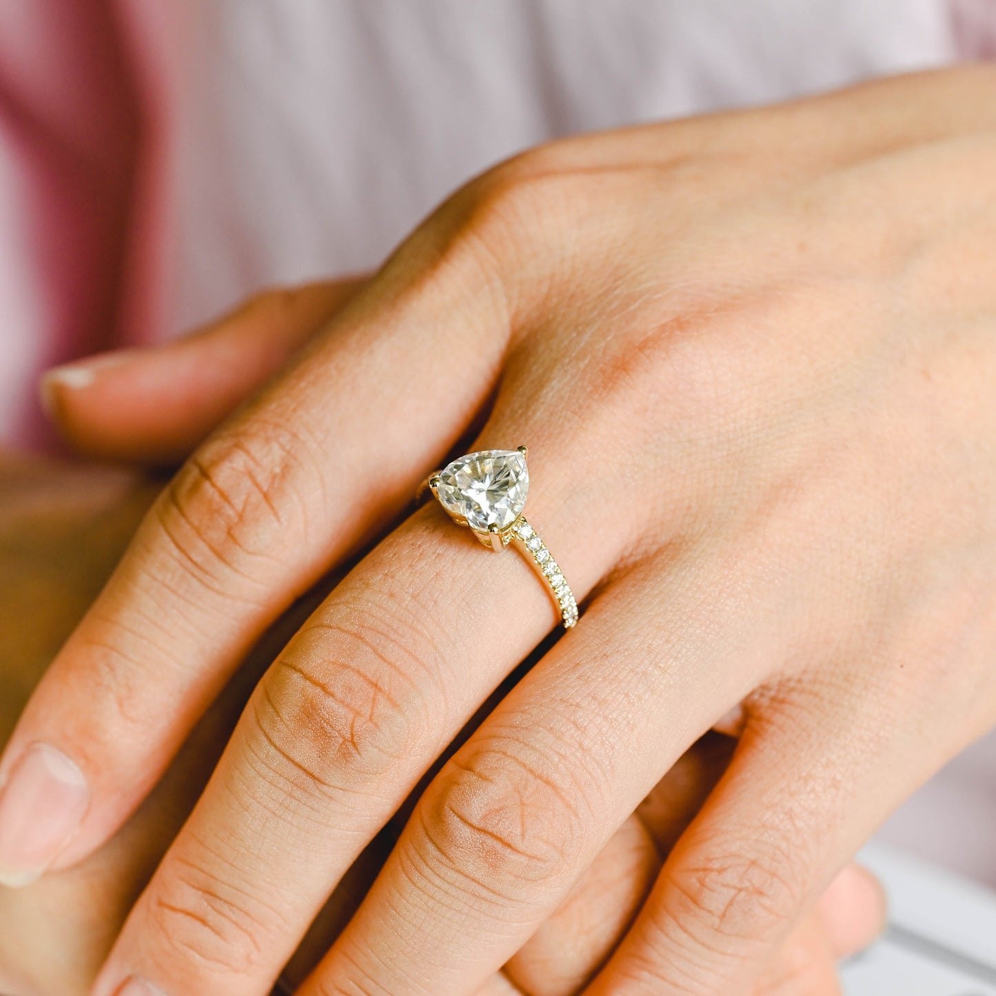 CausYou heart cut diamond engagement ring CausYou Solid Gold D/VS1 Heart Cut Lab Grown Diamond Engagement Ring, Pave Wedding Bridal Ring