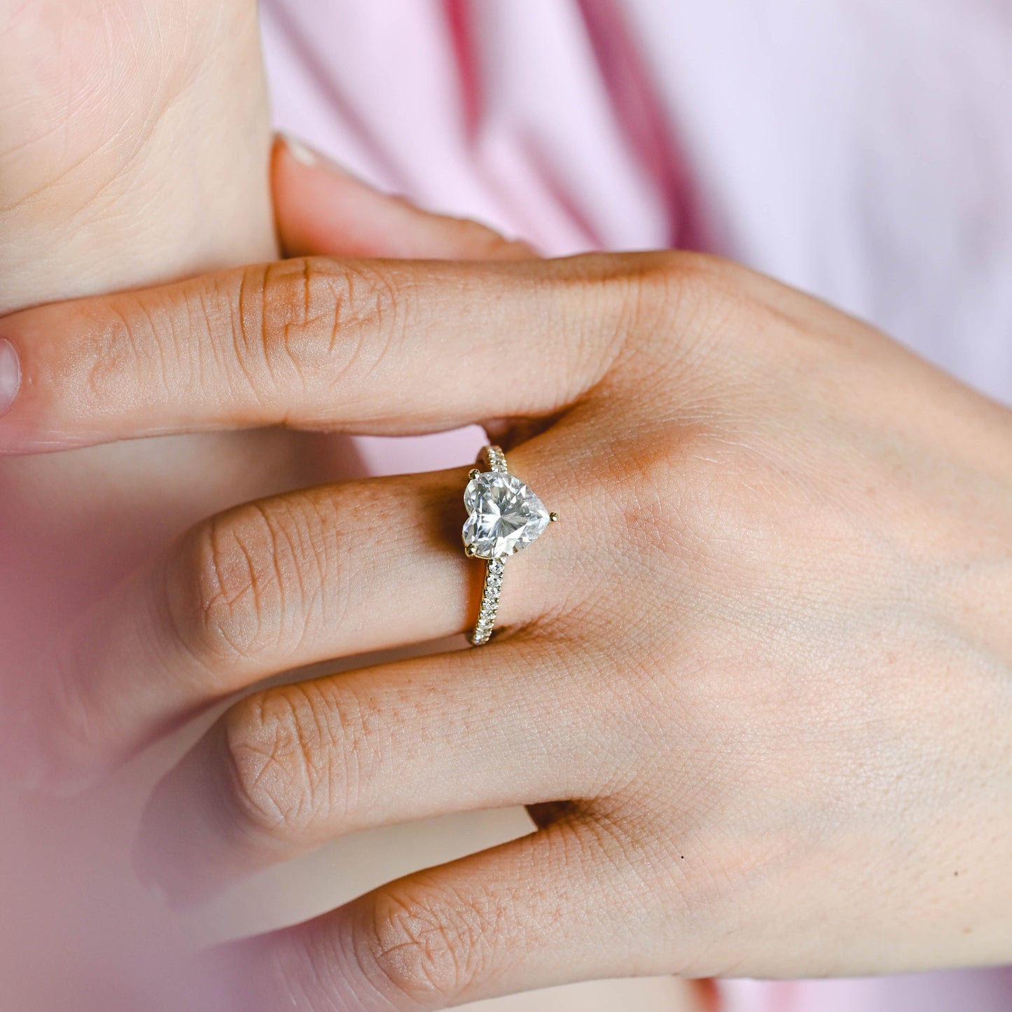 CausYou heart cut diamond engagement ring CausYou Solid Gold D/VS1 Heart Cut Lab Grown Diamond Engagement Ring, Pave Wedding Bridal Ring