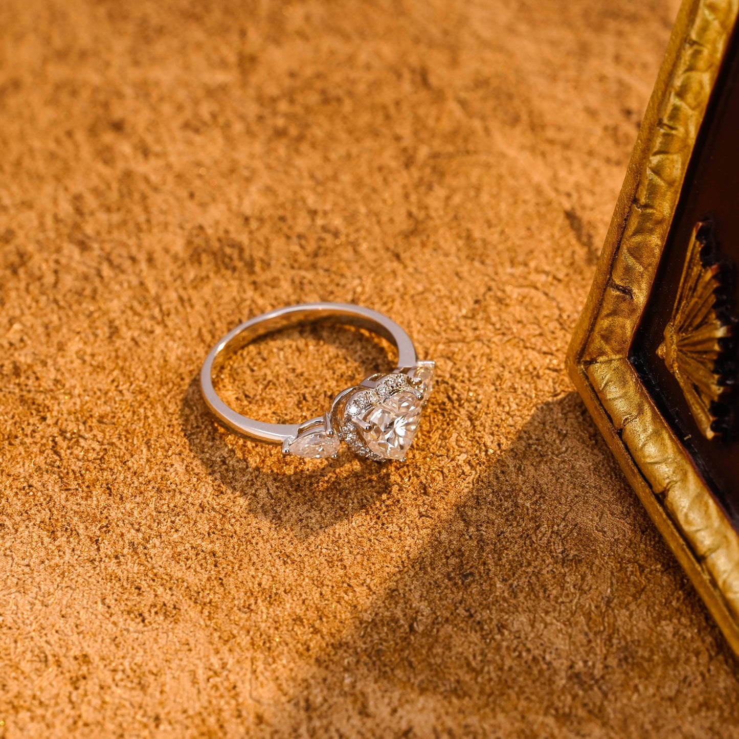 CausYou heart cut diamond engagement ring CausYou Solid Gold D/VS1 Heart Cut Lab Grown Diamond Engagement Ring, Three Stone Halo Wedding Ring