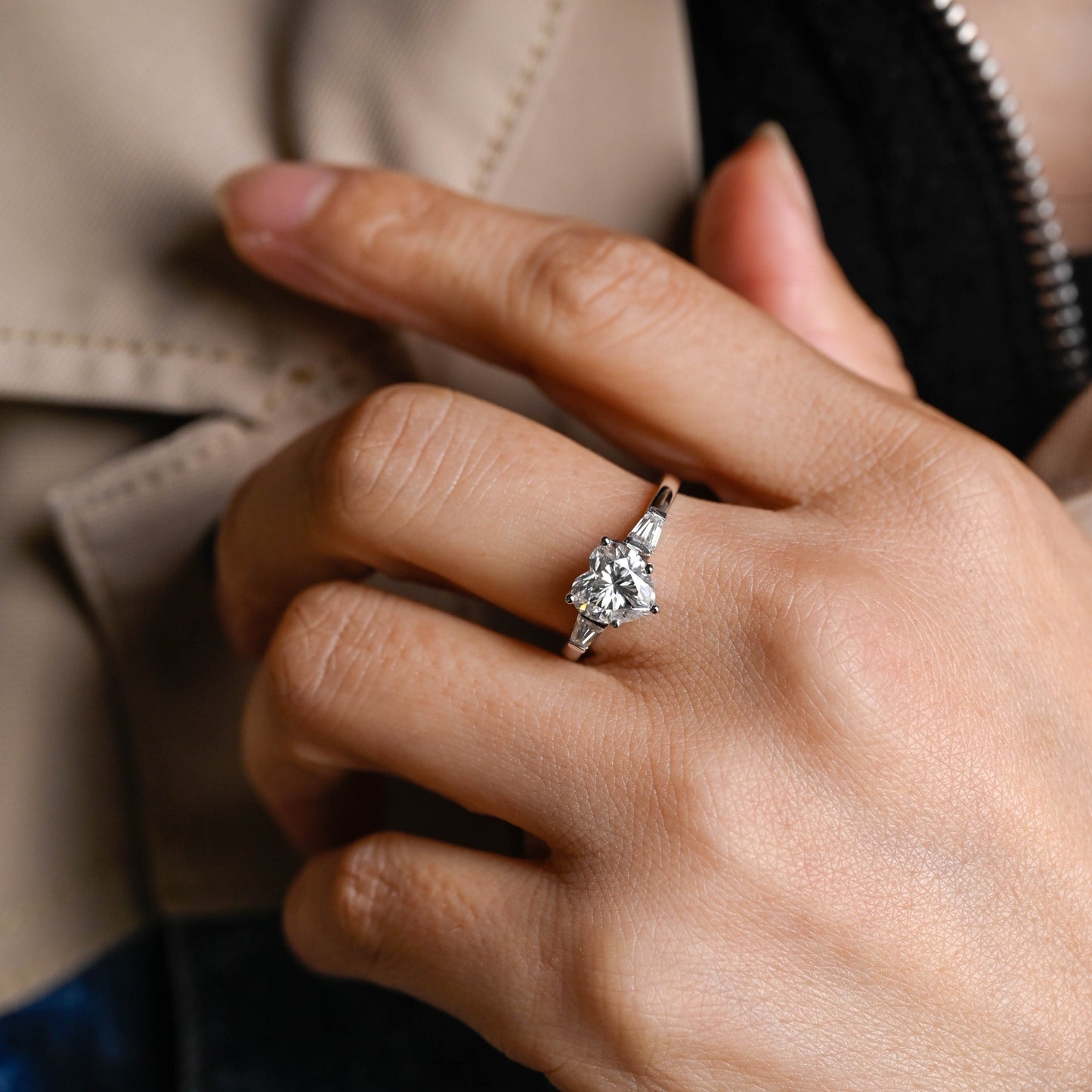 CausYou Heart cut moissanite engagement ring CausYou Solid Gold Three Stone Heart Cut Moissanite Engagement Ring, Wedding Ring Promise Proposal Ring for Women Wife